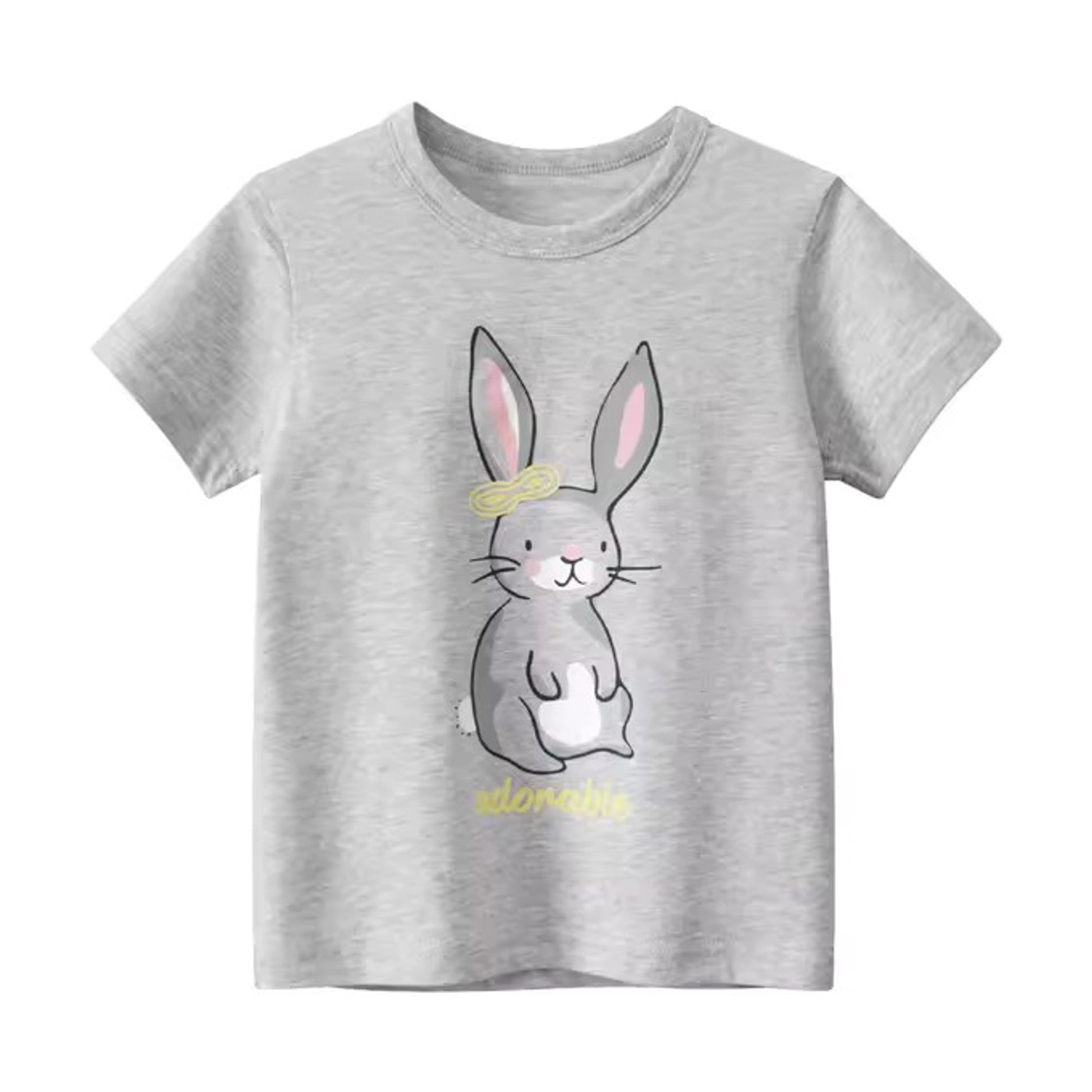 Adorable Bunny Tee, girls baby and toddler t-shirt detail view, professional product photo on white background