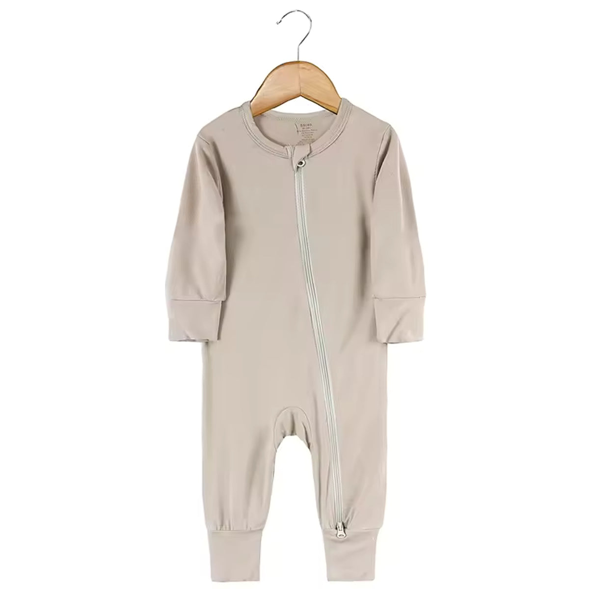 Bamboo Baby Romper - Beige - baby footed zip sleeper