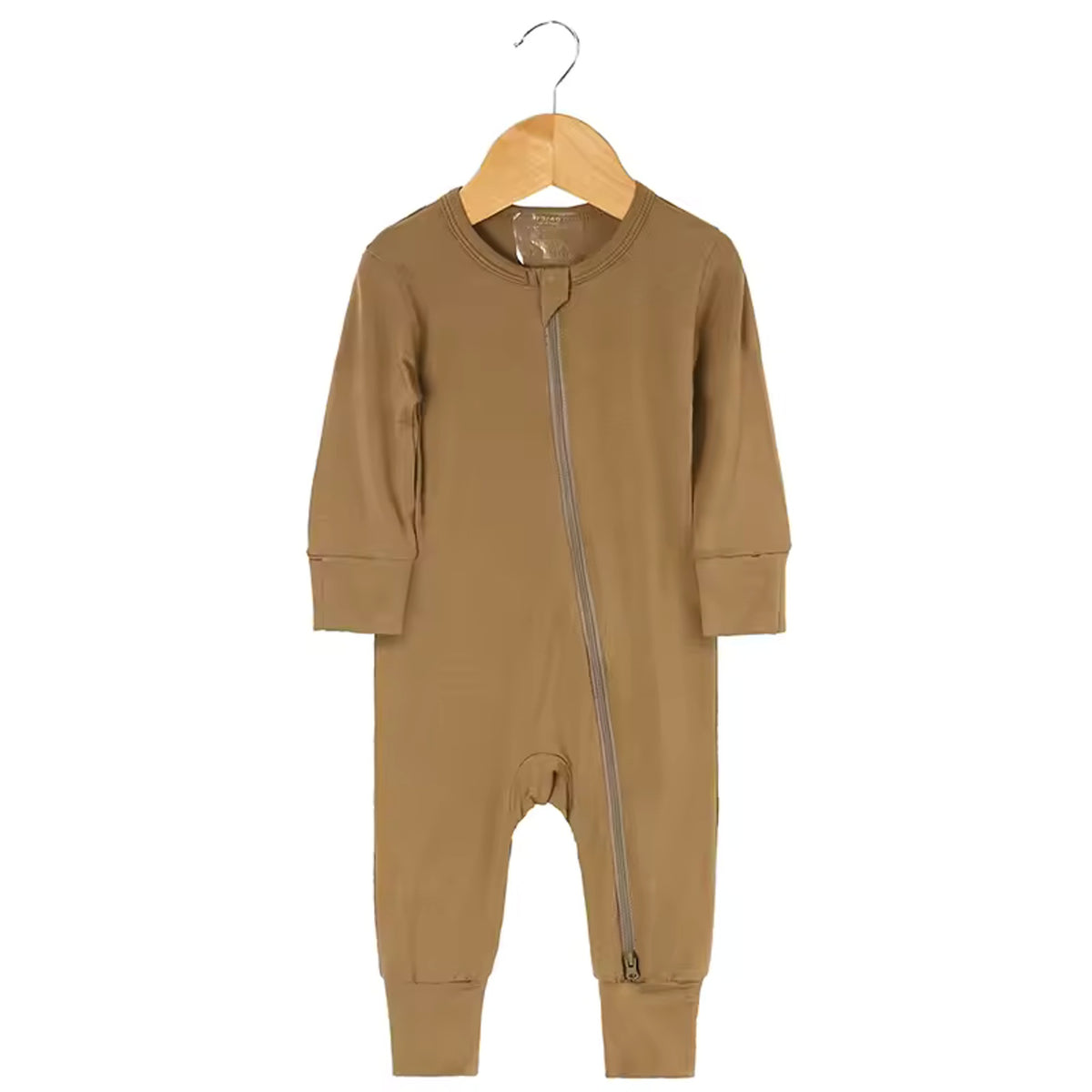 Bamboo Baby Romper - Camel - baby footed zip sleeper