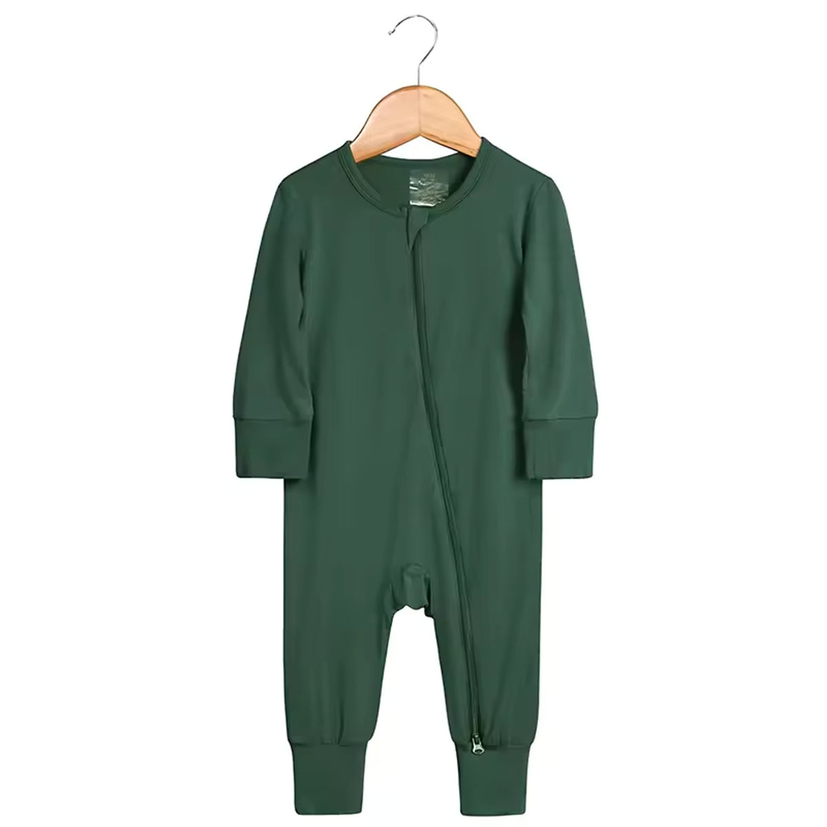 Bamboo Baby Romper - Dark Green - baby footed zip sleeper