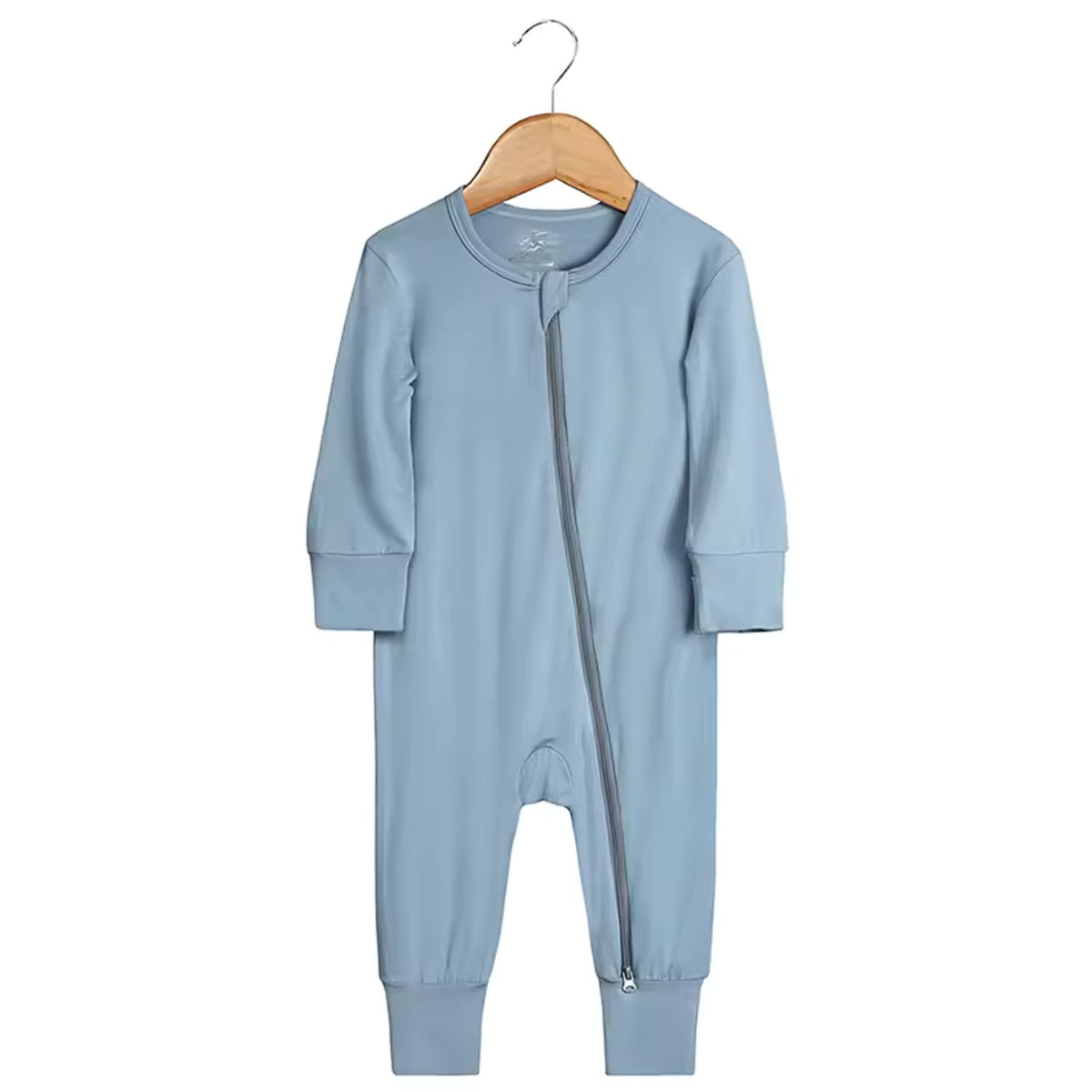Bamboo Baby Romper - Dusty Blue - baby footed zip sleeper