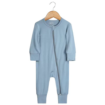 Bamboo Baby Romper - Dusty Blue - baby footed zip sleeper