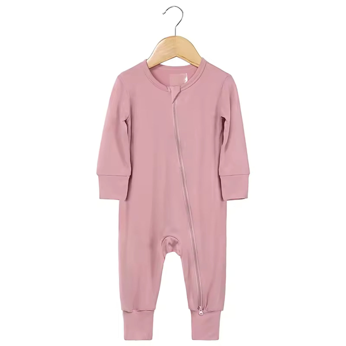 Bamboo Baby Romper - Dusty Rose - baby footed zip sleeper