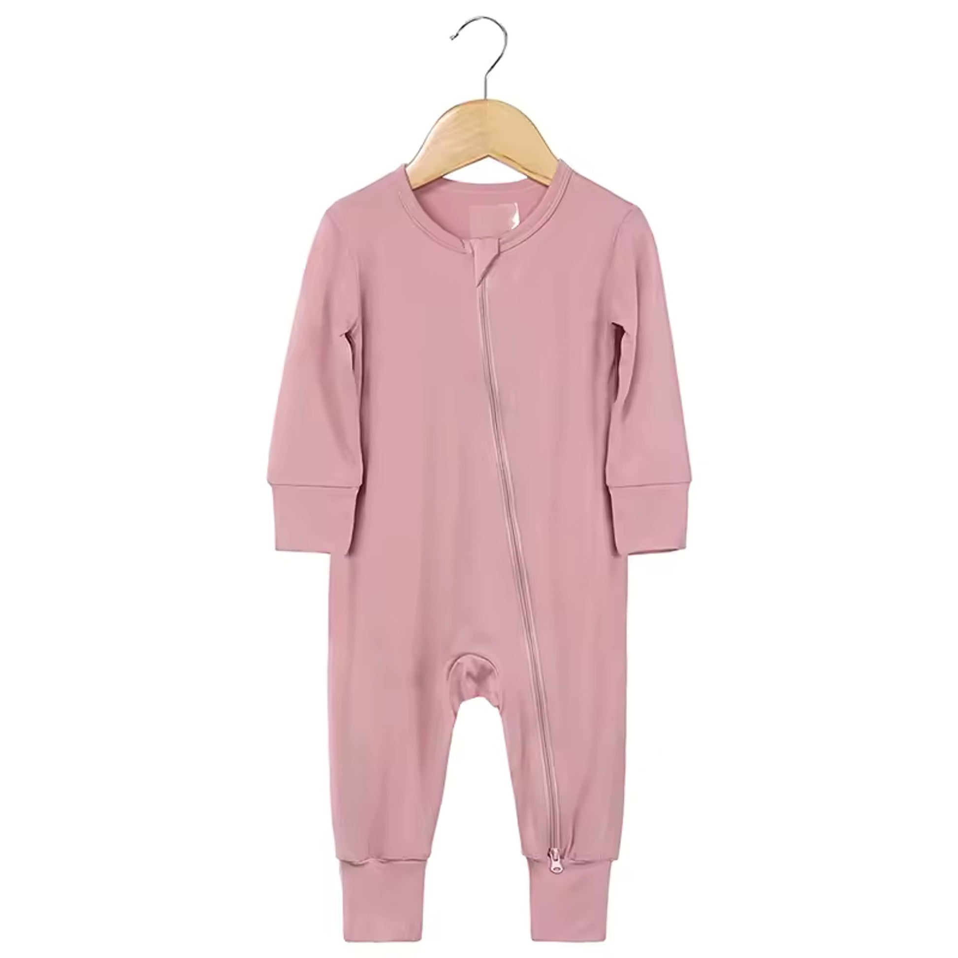 Bamboo Baby Romper - Dusty Rose - baby footed zip sleeper