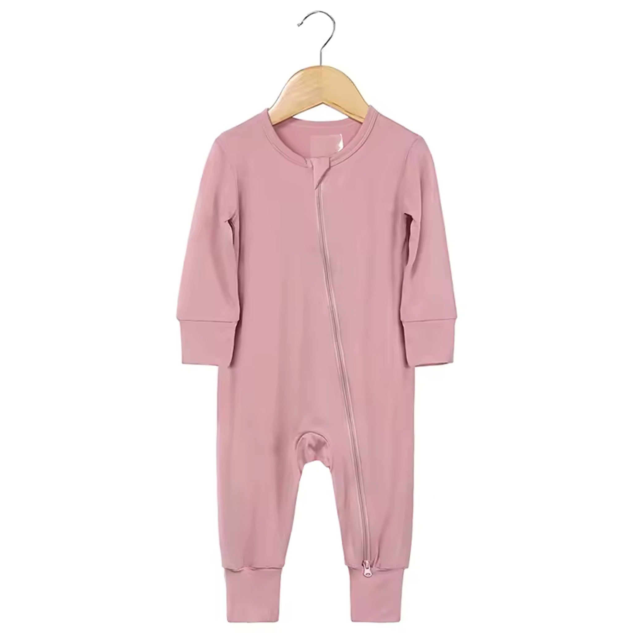 Bamboo Baby Romper - Dusty Rose - baby footed zip sleeper
