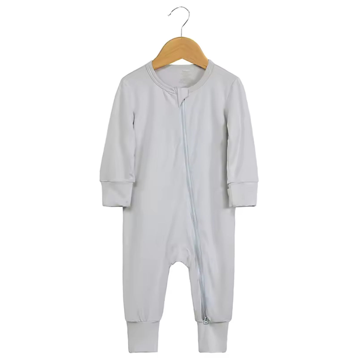 Bamboo Baby Romper - Light Grey - baby footed zip sleeper