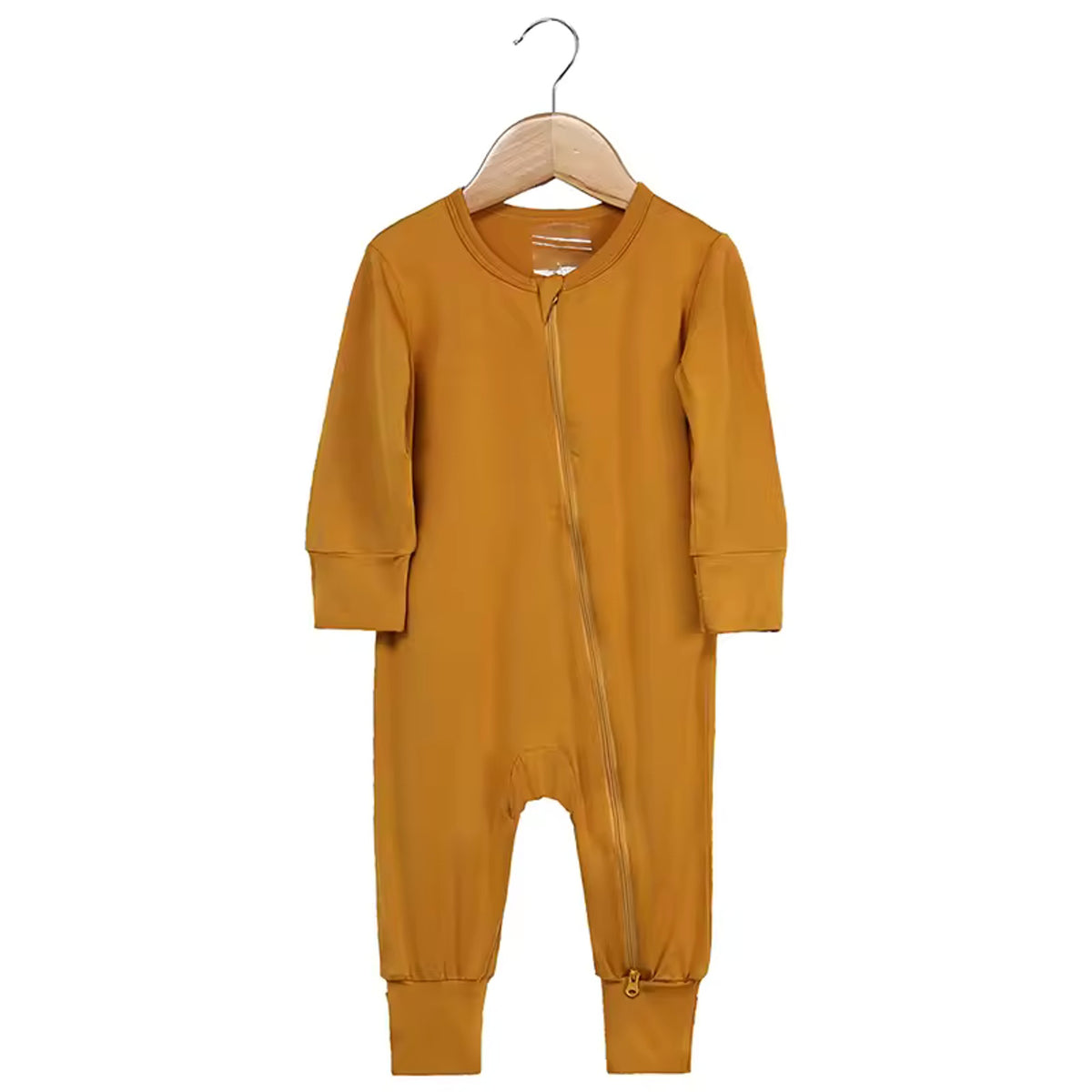 Bamboo Baby Romper - Mustard - baby footed zip sleeper