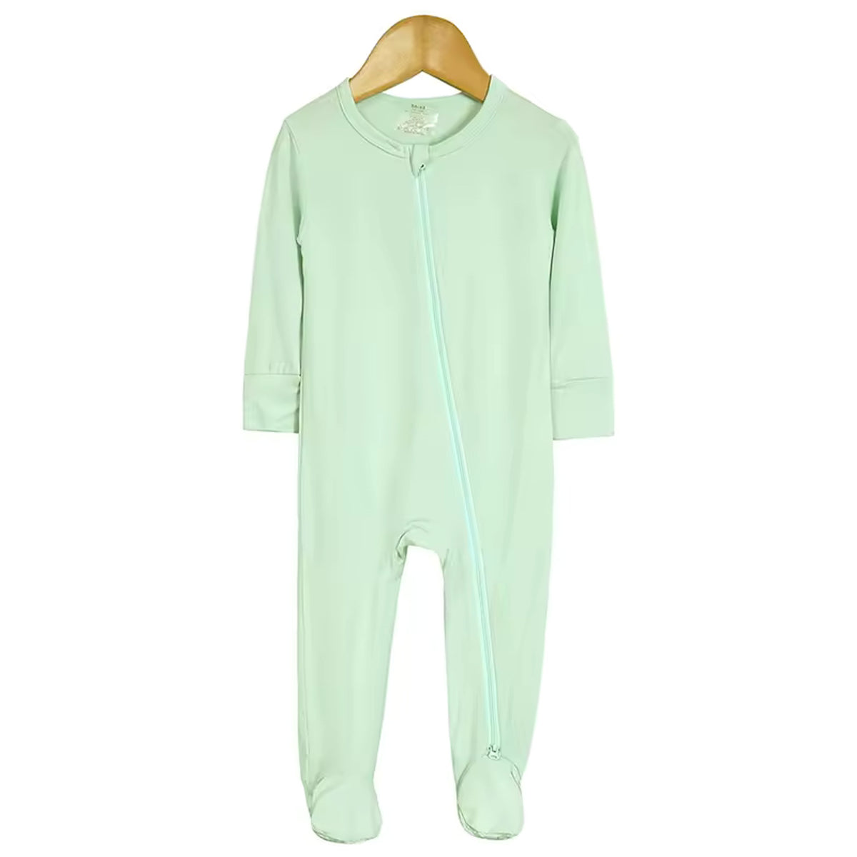 Bamboo Baby Romper - Pale Mint - baby footed zip sleeper