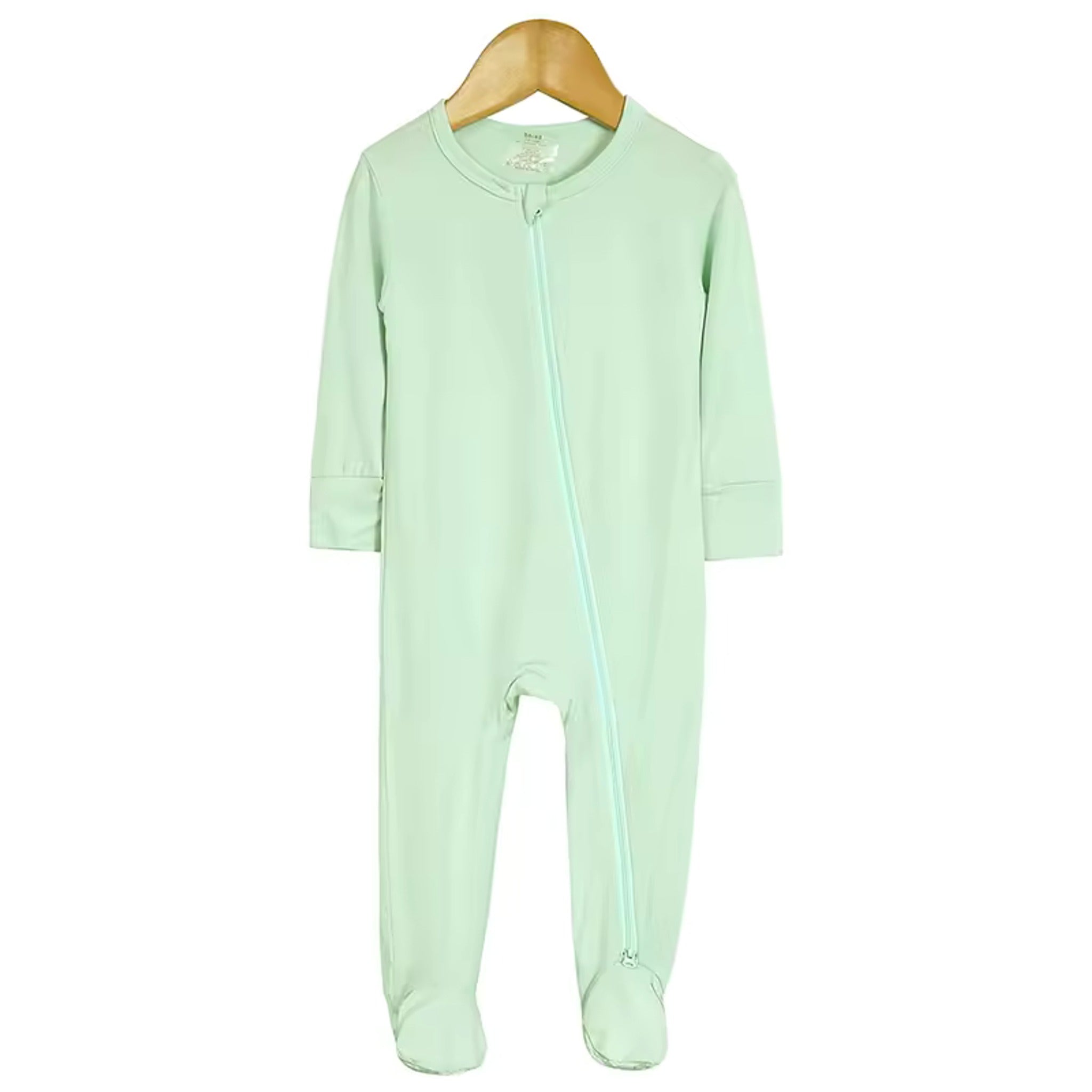 Bamboo Baby Romper - Pale Mint - baby footed zip sleeper