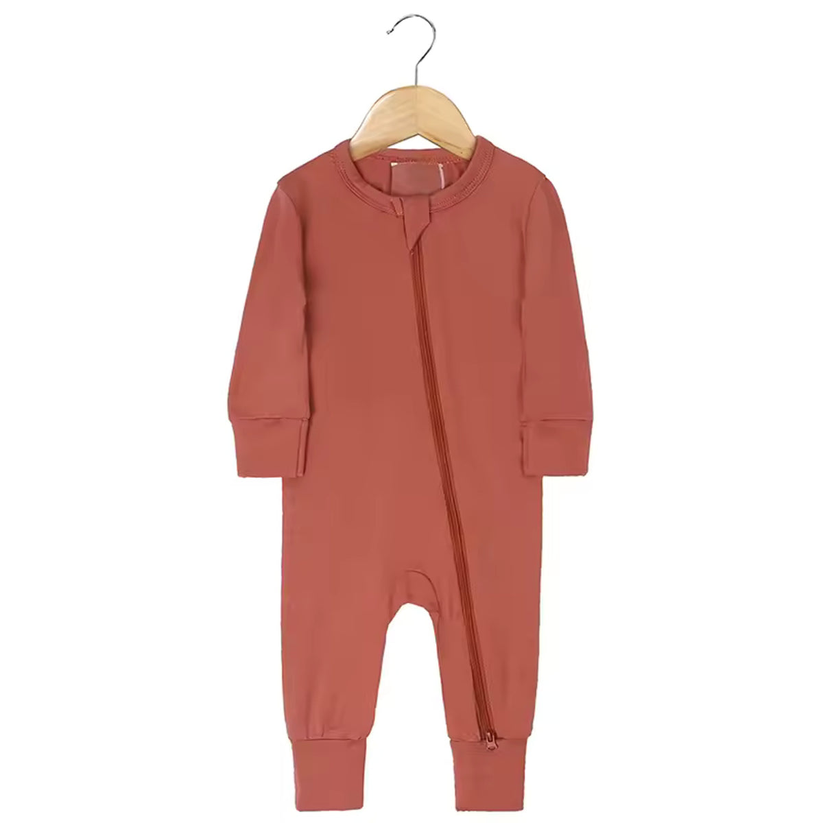 Bamboo Baby Romper - Rust - baby footed zip sleeper