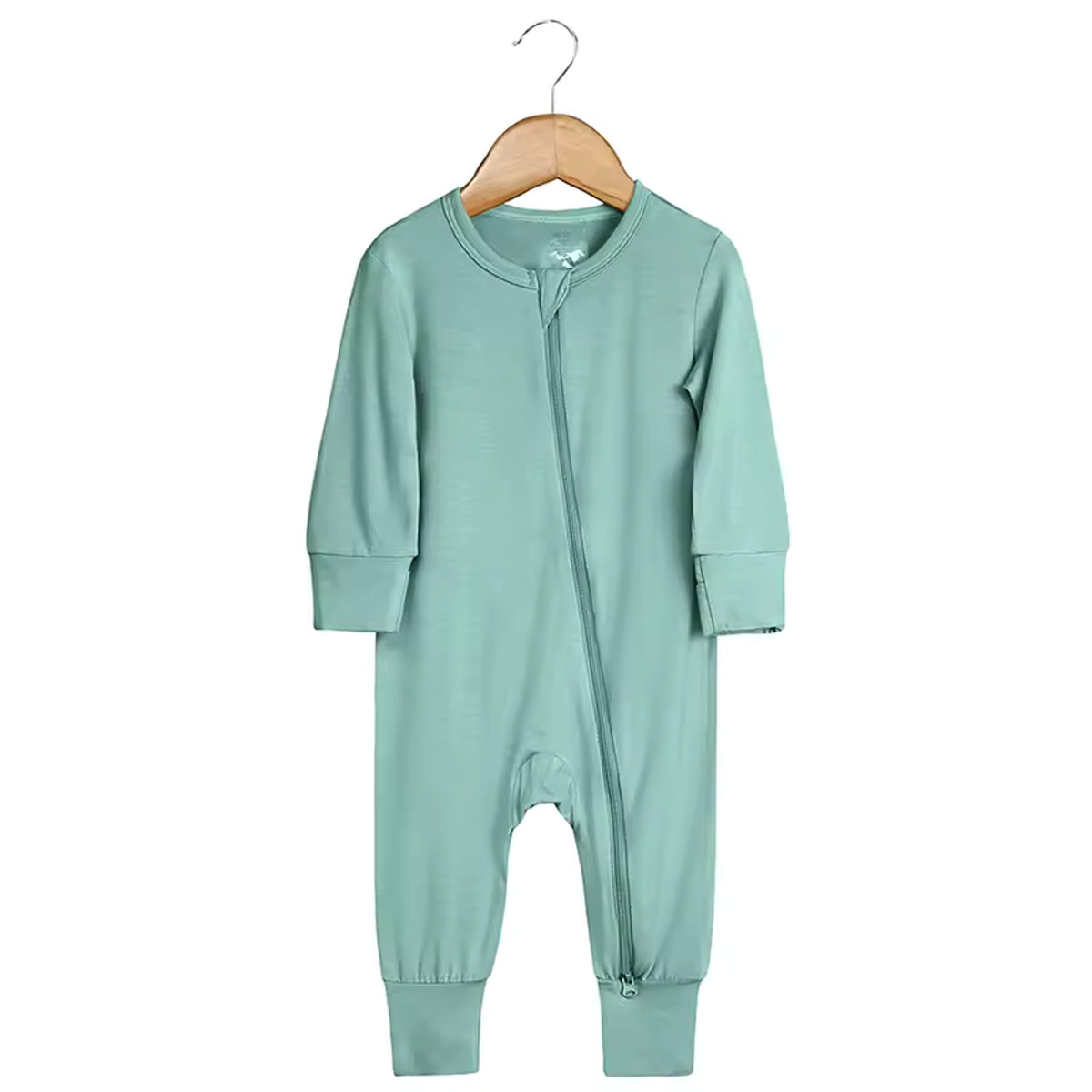 Bamboo Baby Romper - Sage Green - baby footed zip sleeper