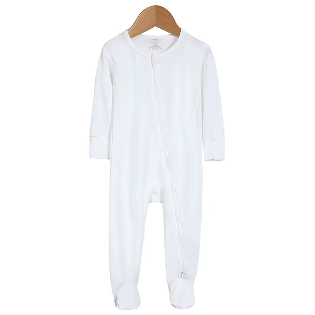 Bamboo Baby Romper - White - baby footed zip sleeper