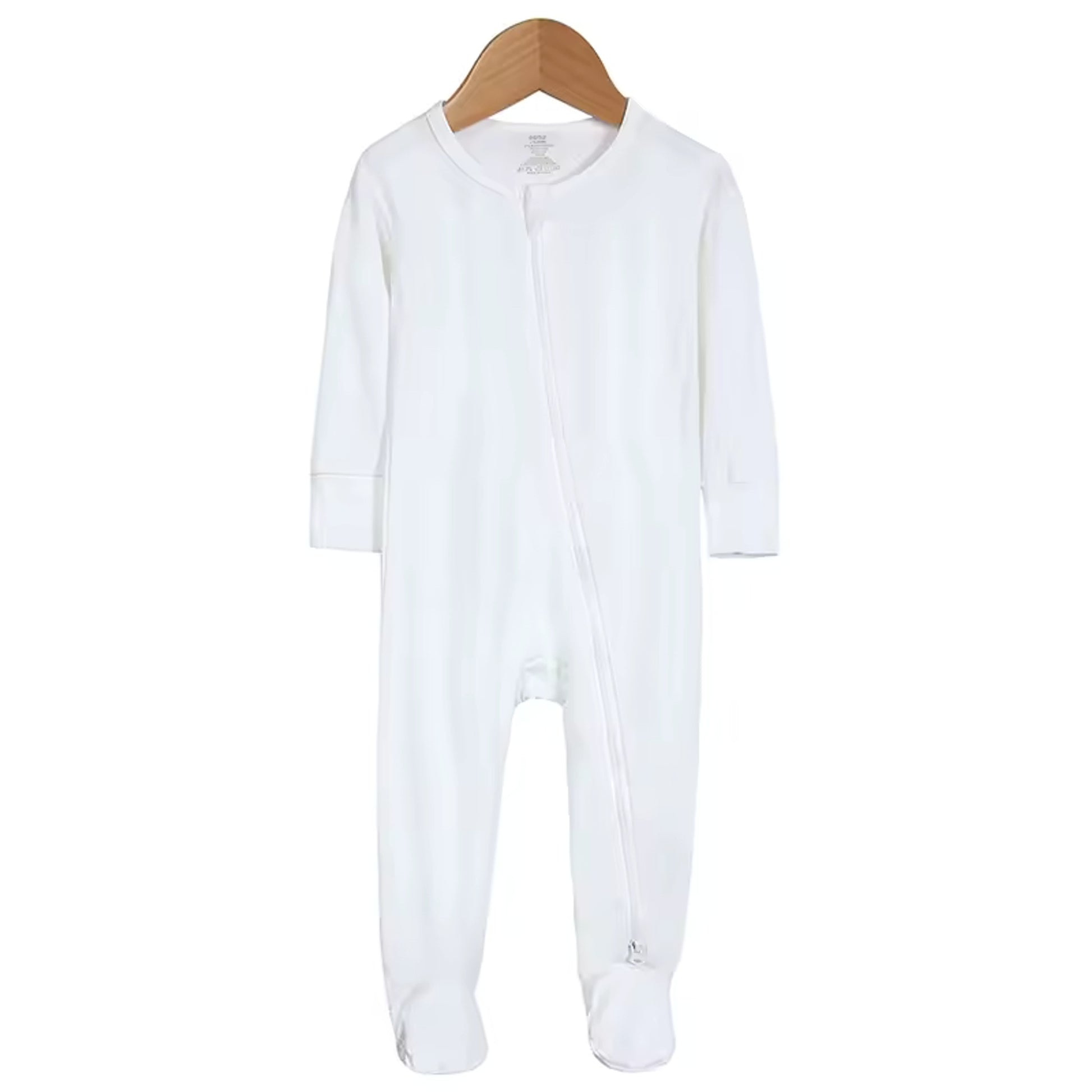 Bamboo Baby Romper - White - baby footed zip sleeper