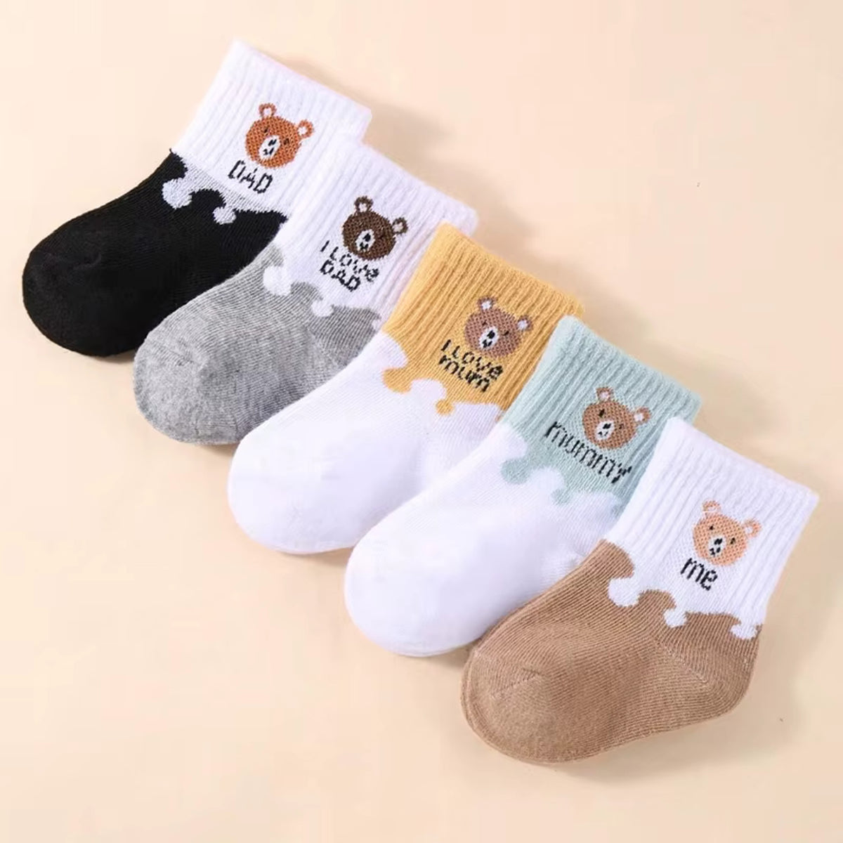 Bear Family Ankle Socks - all 5 pairs in a row