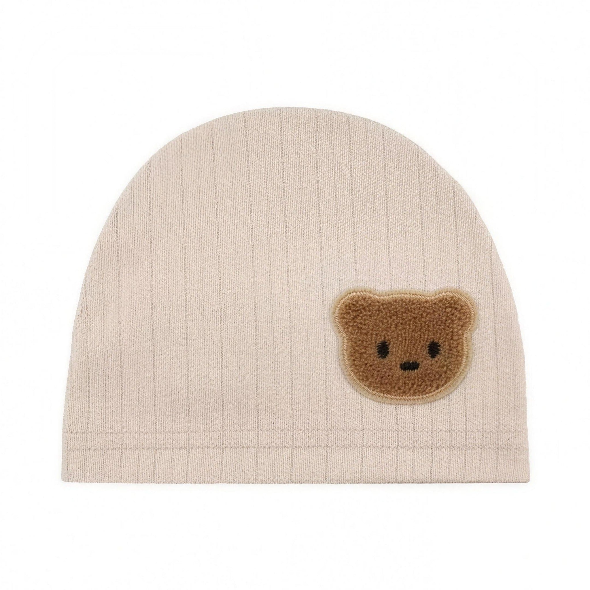 Bear Patch Beanie - Beige - professional product photo on white background