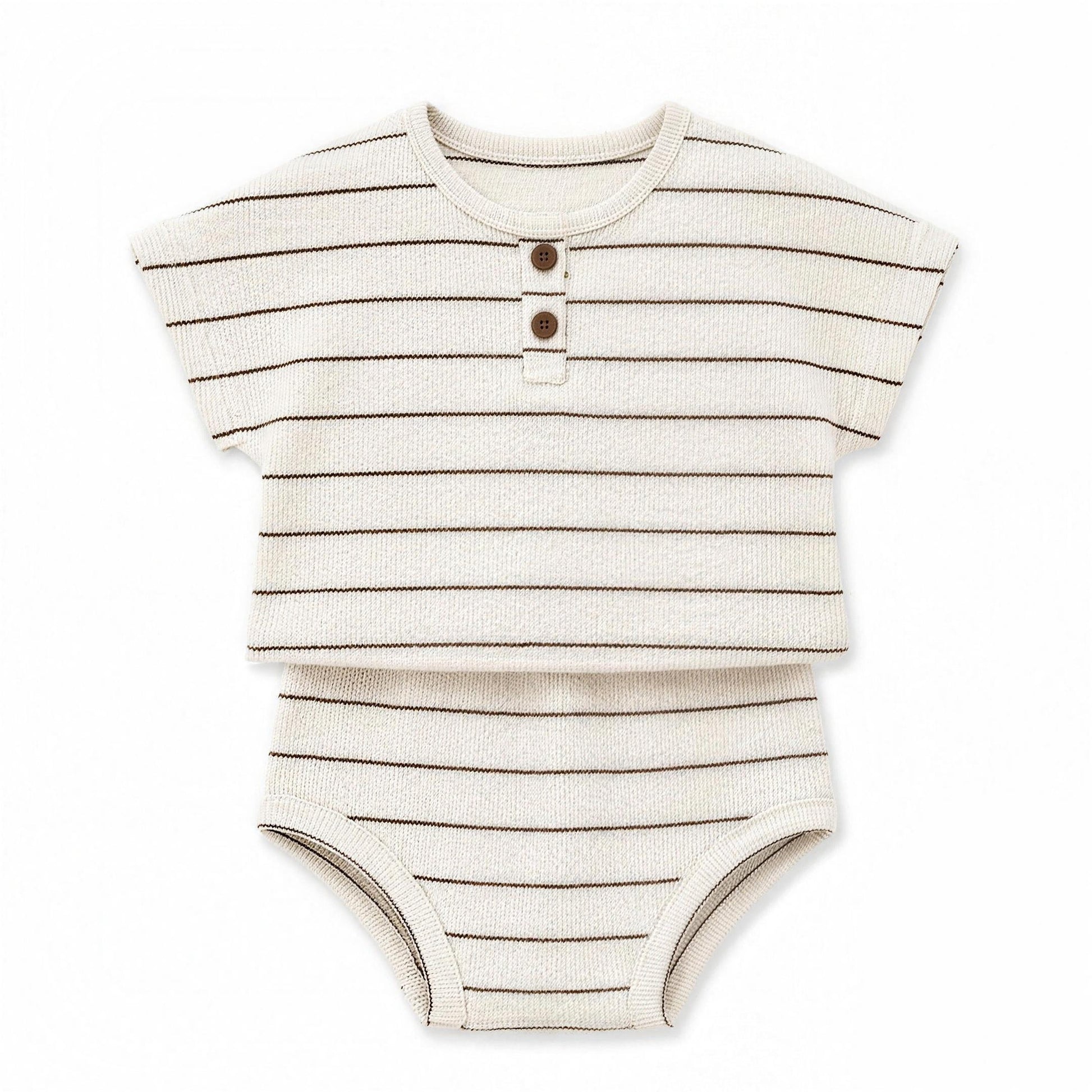 Striped Henley Set - Beige