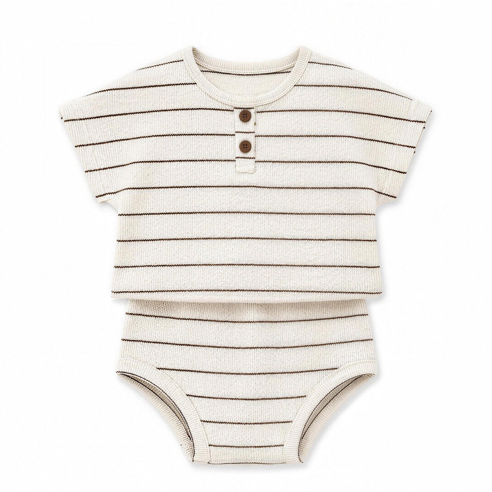 Striped Henley Set - Beige