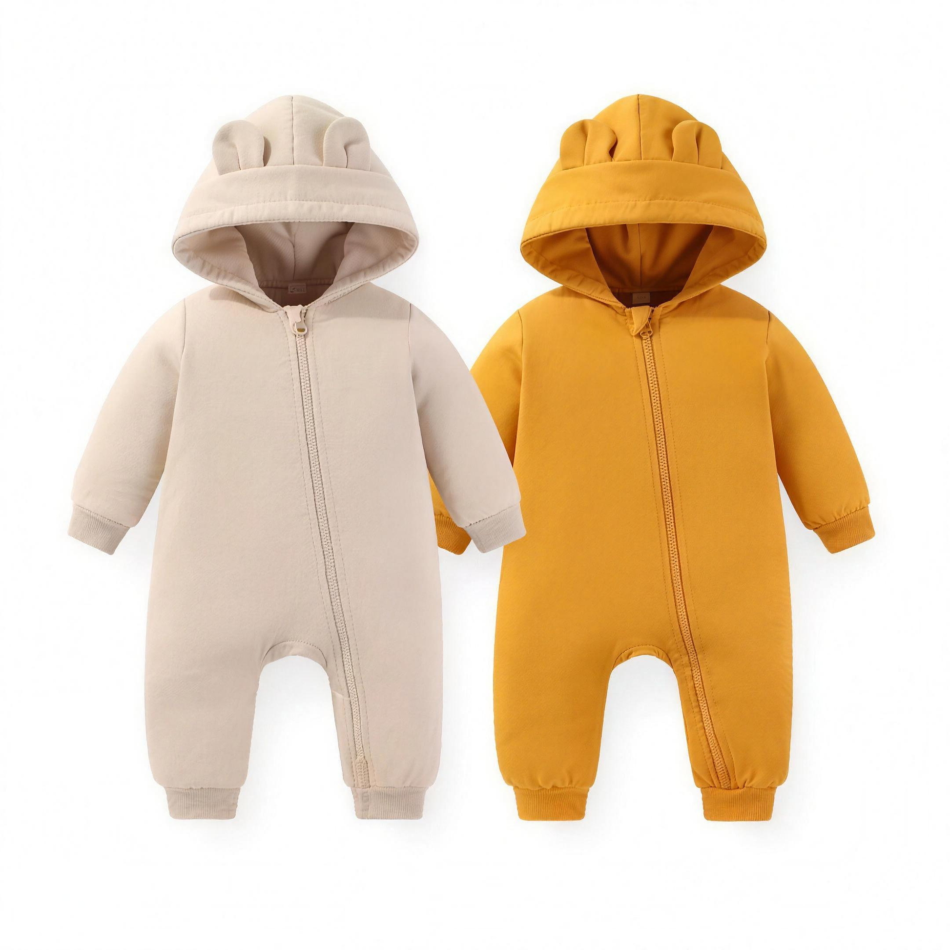Bear Ear Romper Duo - Beige & Mustard - professional studio photo