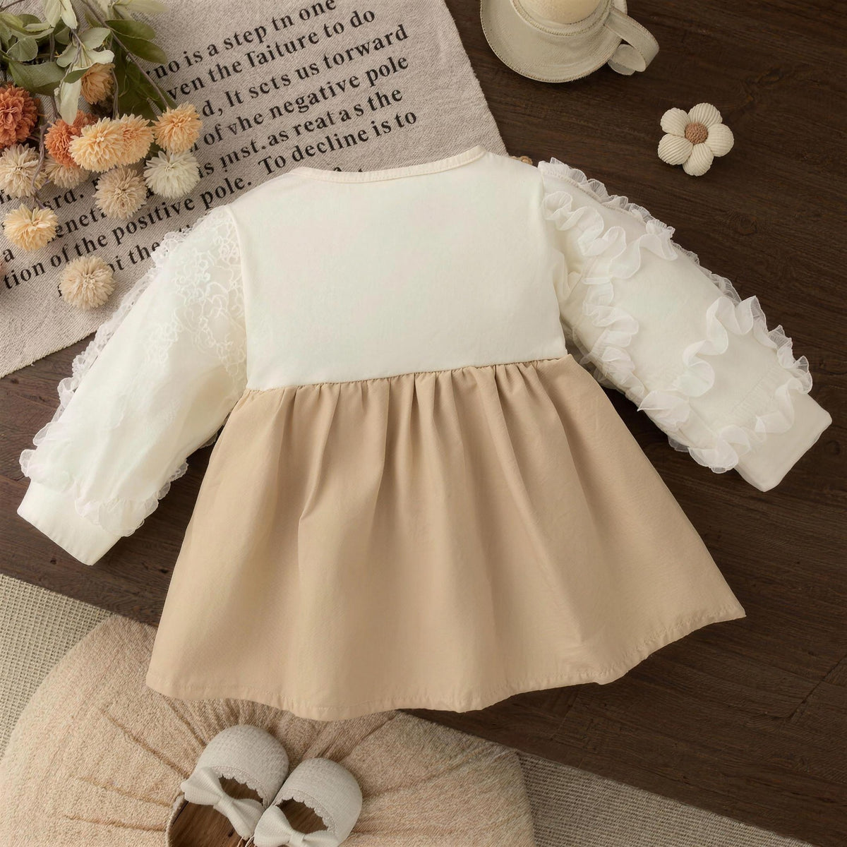 Big Bow Puff Dress - Khaki, back view