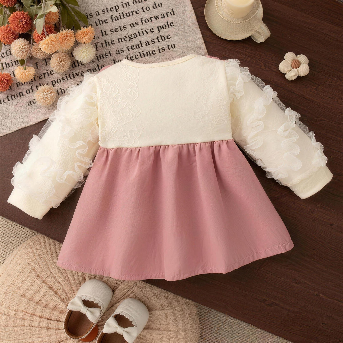 Big Bow Puff Dress - Pink, back view