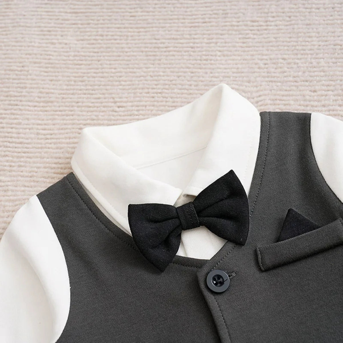 Black Tuxedo Baby Romper - additional view, baby and toddler clothing product photo
