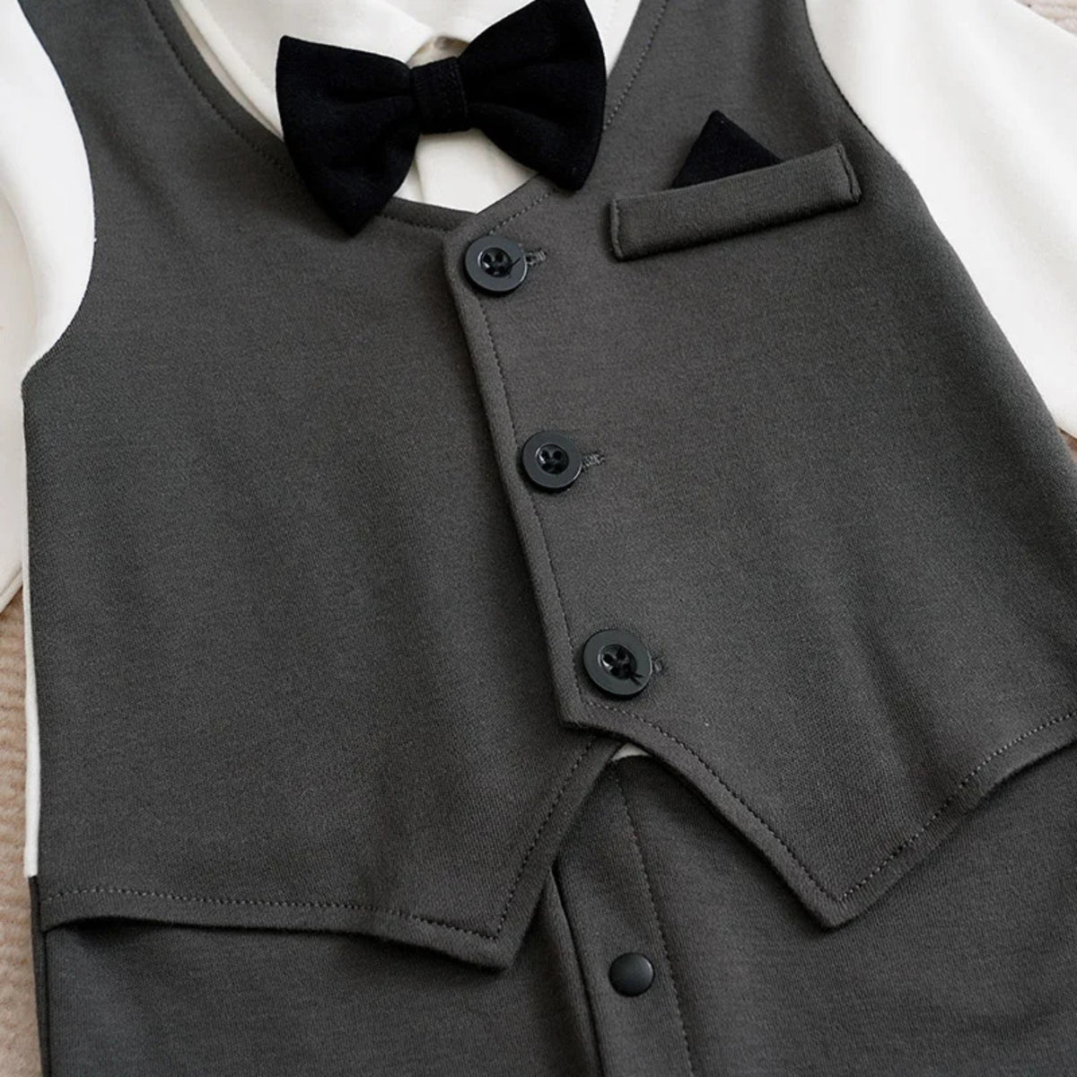 Black Tuxedo Baby Romper - additional view, baby and toddler clothing product photo