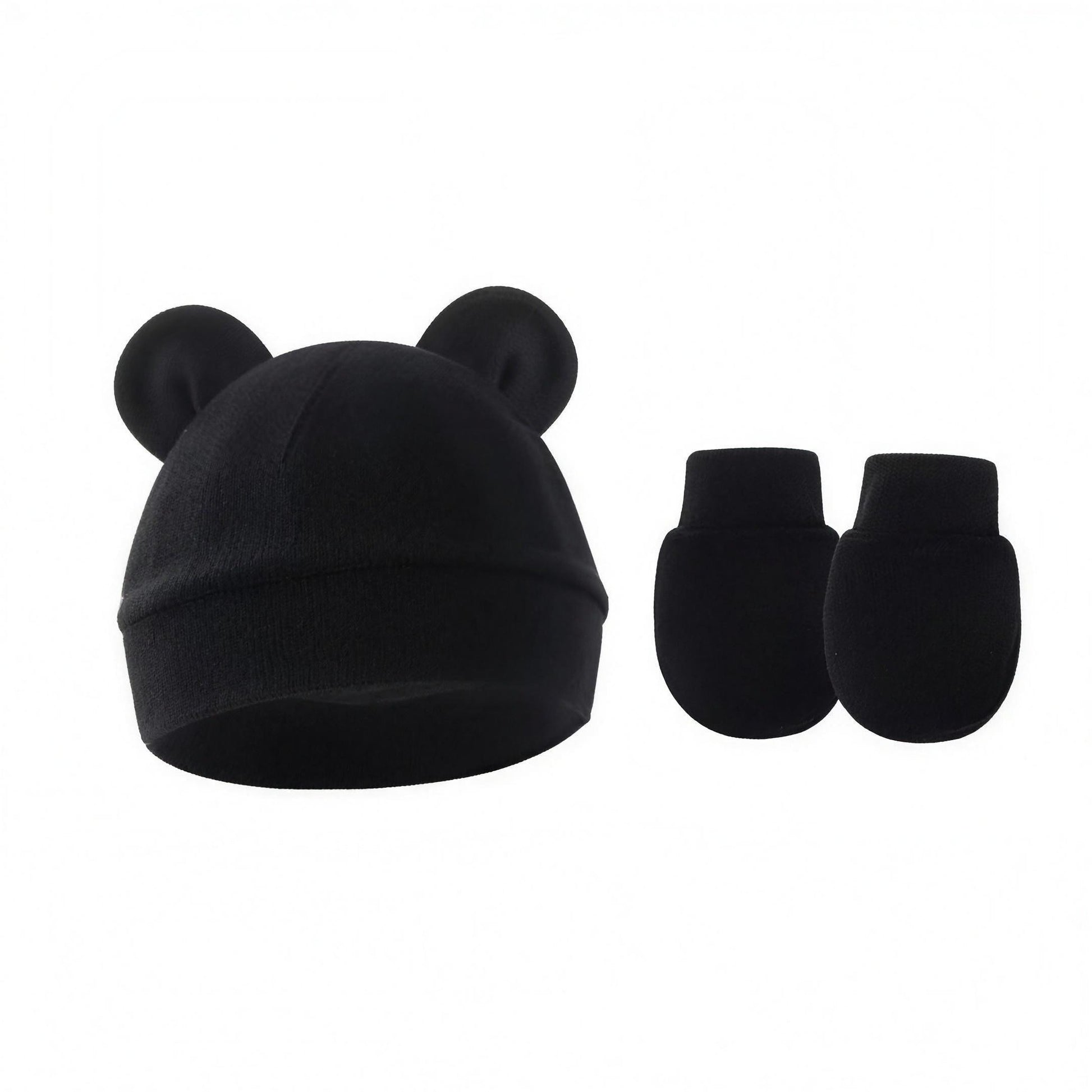 Bear Ear Beanie Set - Black - professional product photo on white background