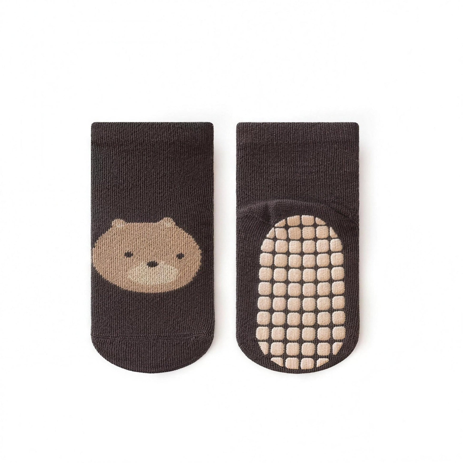 Forest Friends Non-Slip Socks - bear design pair, front and grip sole