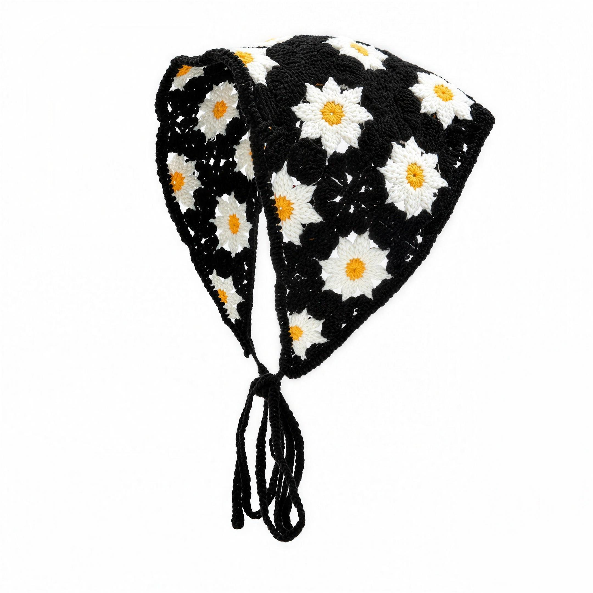 Crochet Strawberry Daisy Bonnet - Black Daisy - professional studio photo