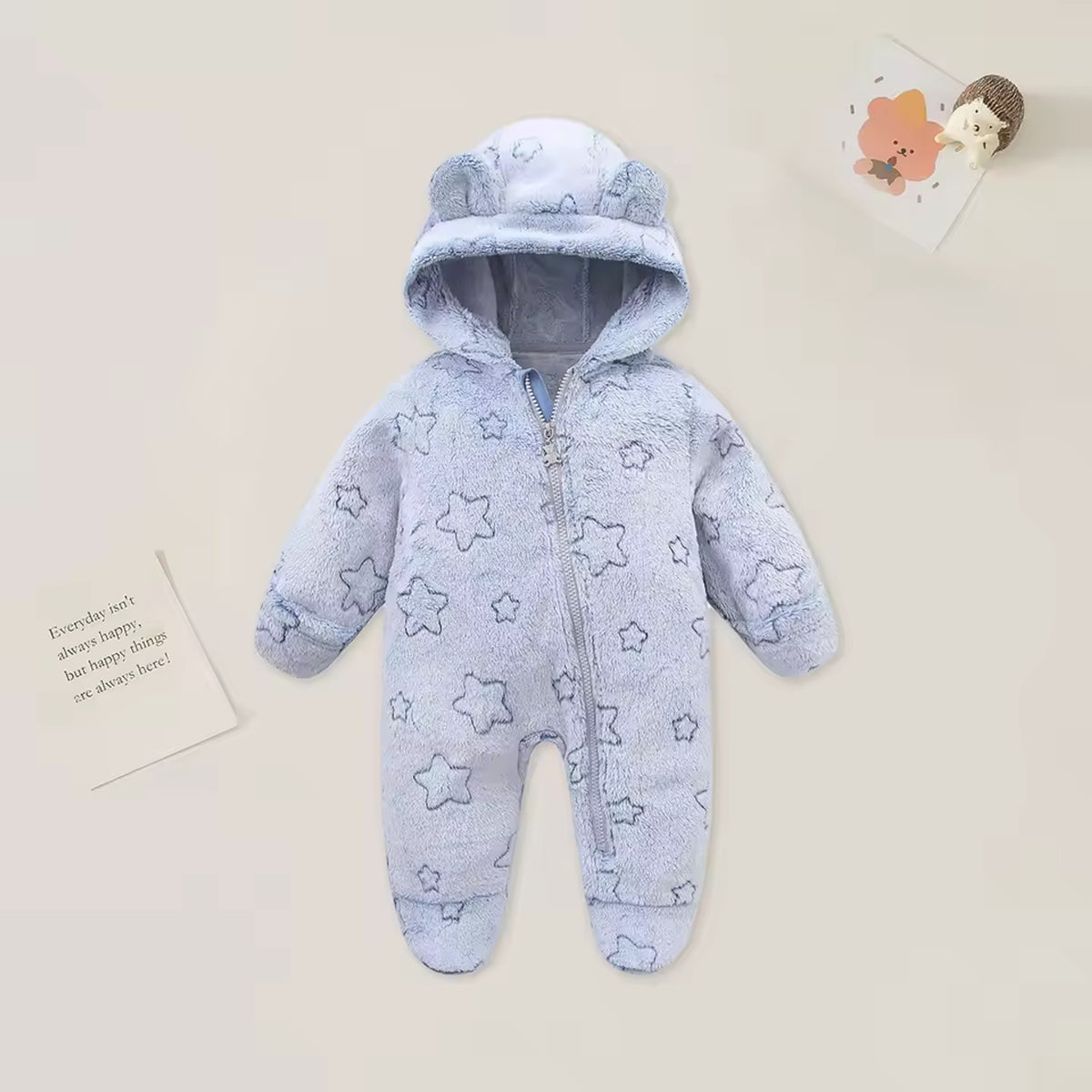 Bear Hood Fleece Snowsuit - Blue Star Outline