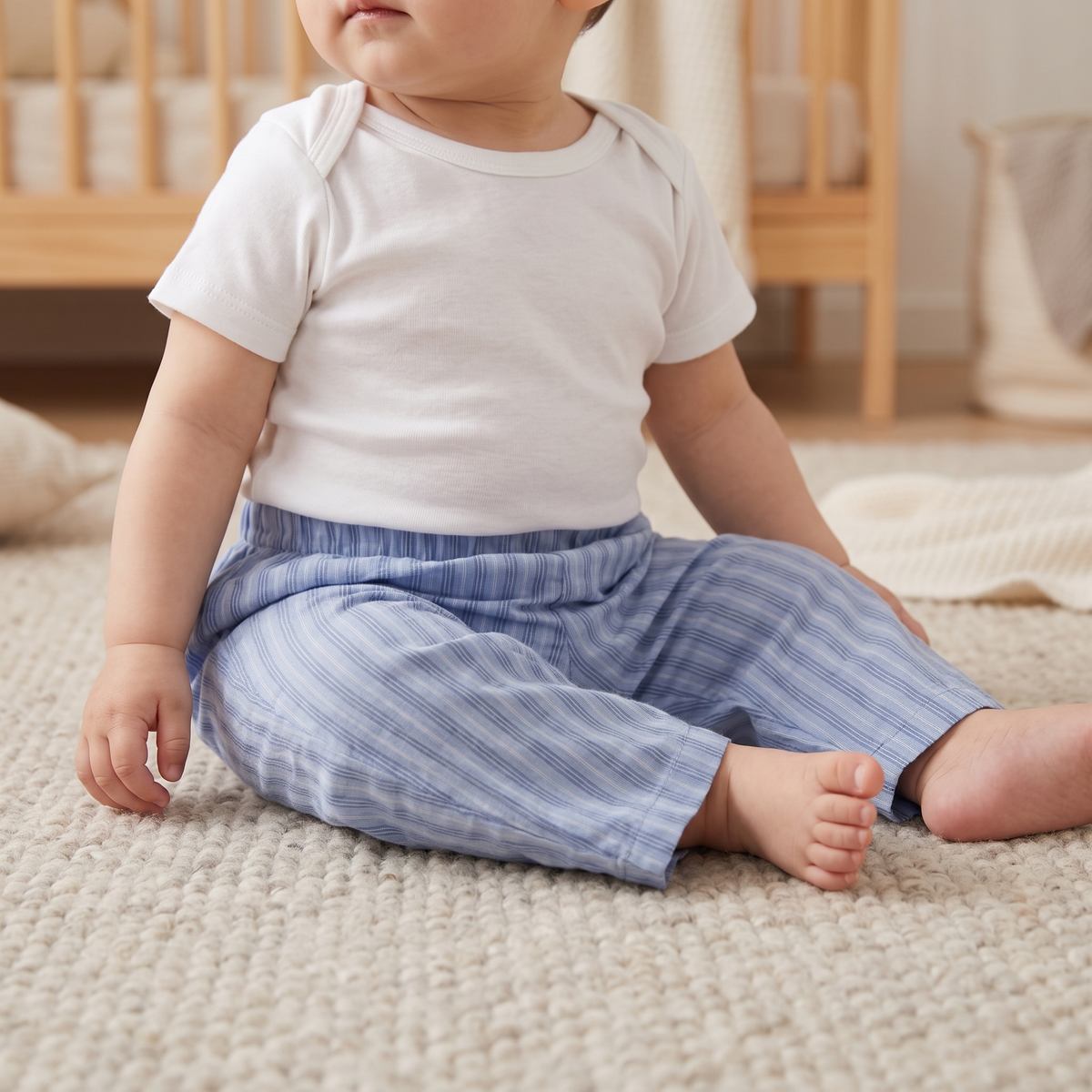 Blue Stripe Summer Pants in Lifestyle - baby and toddler pants, professional product photo