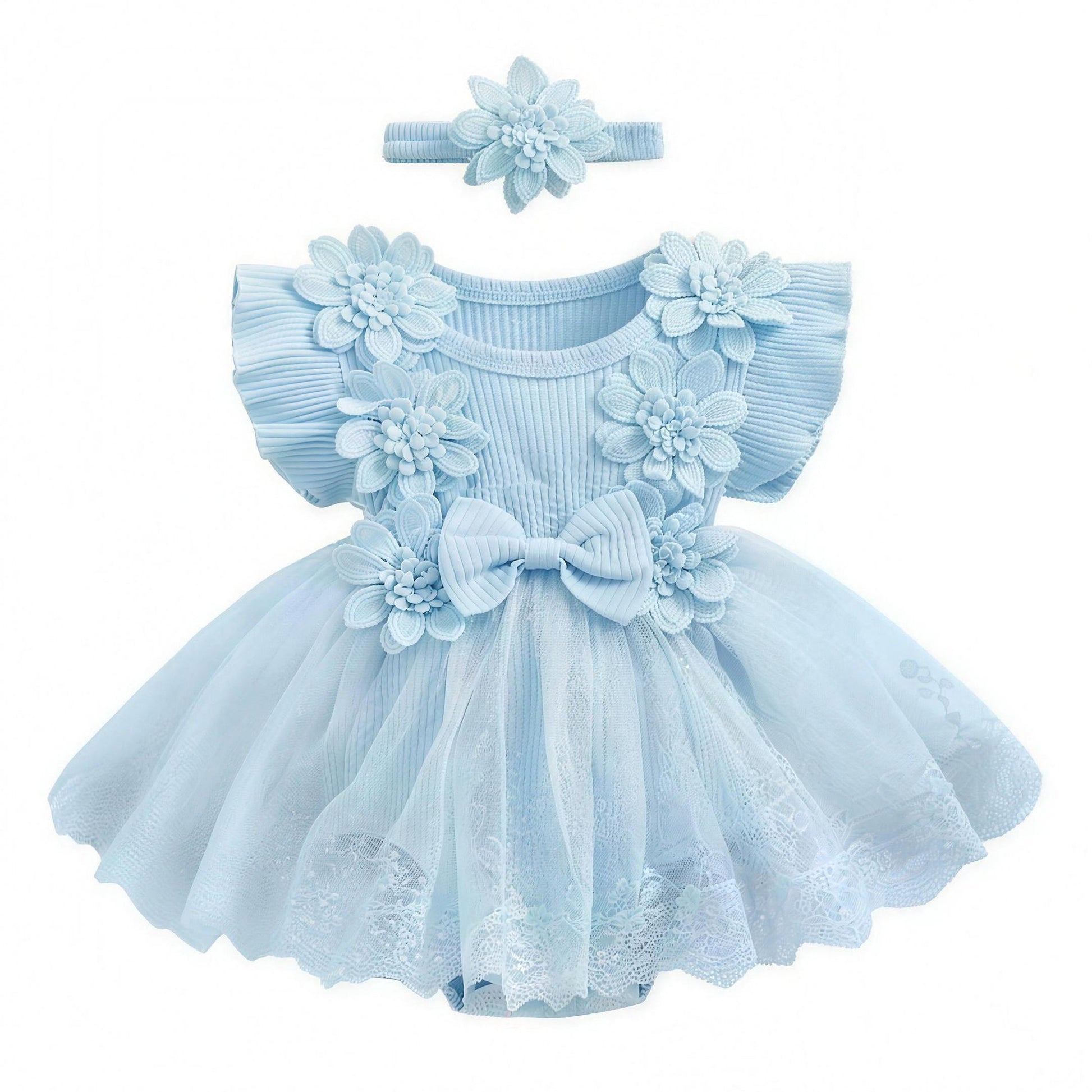 Floral Tutu Dress Set - Dusty Blue