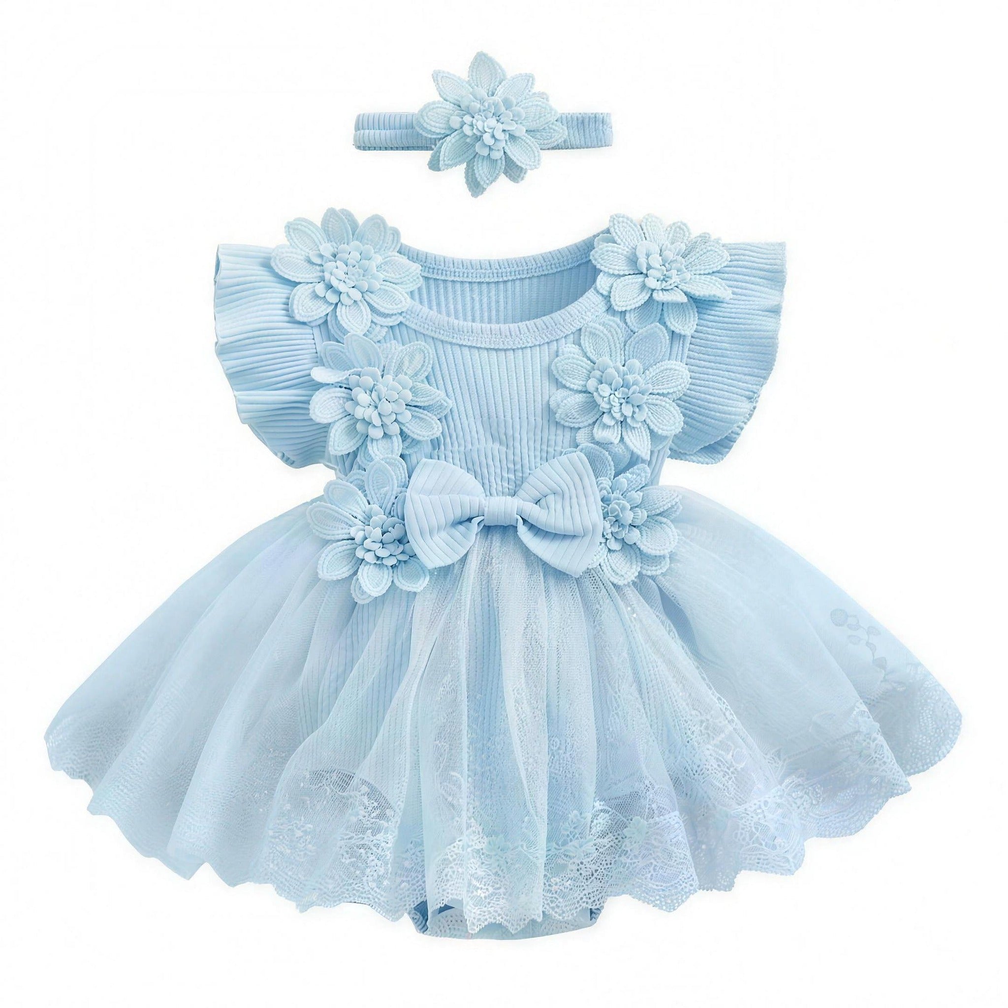Floral Tutu Dress Set - Dusty Blue
