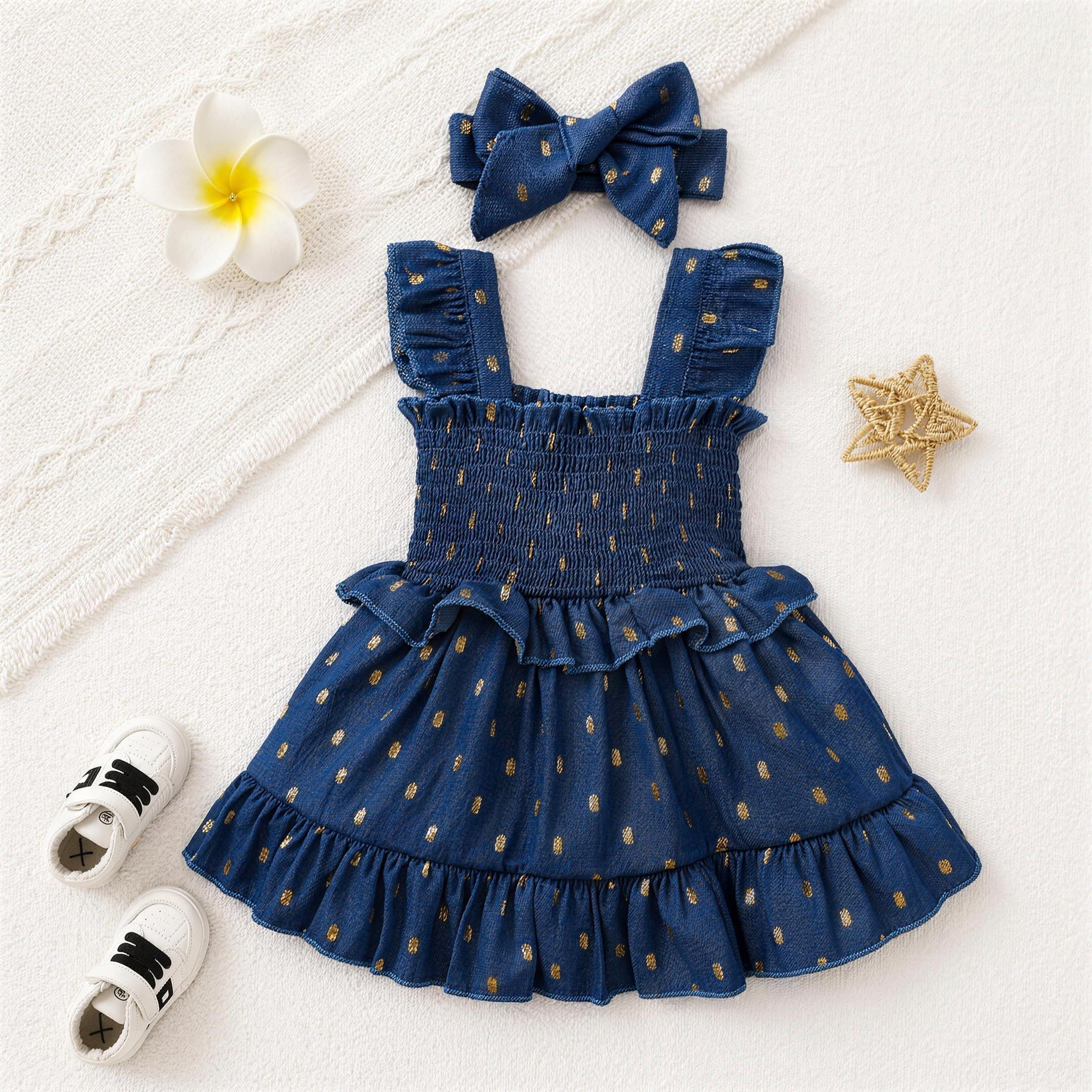 Gold Dot Pinafore Dress - Blue - extra 1