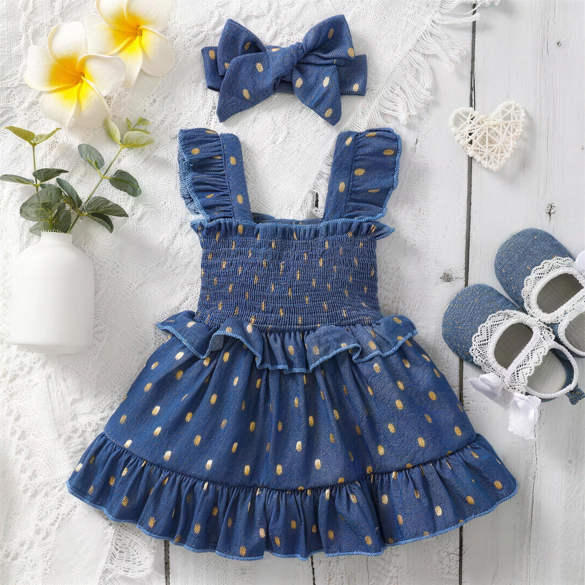Gold Dot Pinafore Dress - Blue - extra 2