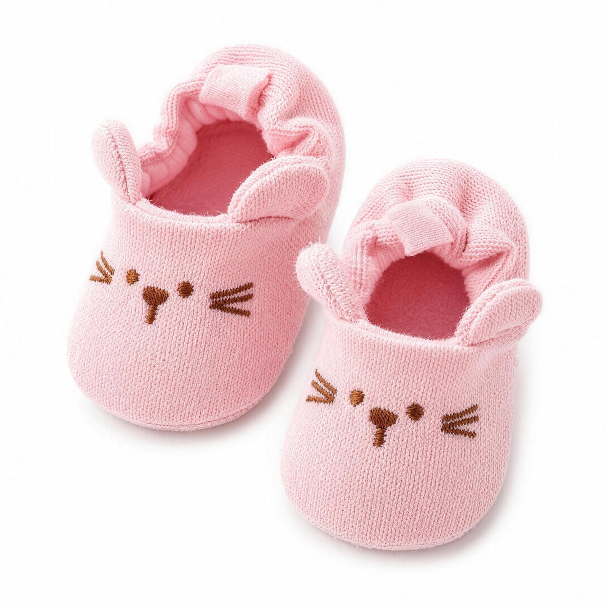 Kitty Ear Knit Booties - Blush Pink
