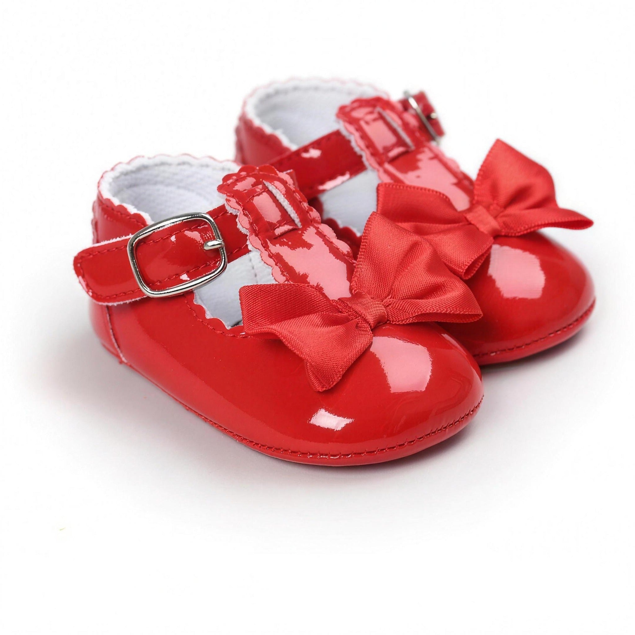 Bow Buckle Mary Jane - Red, pair view