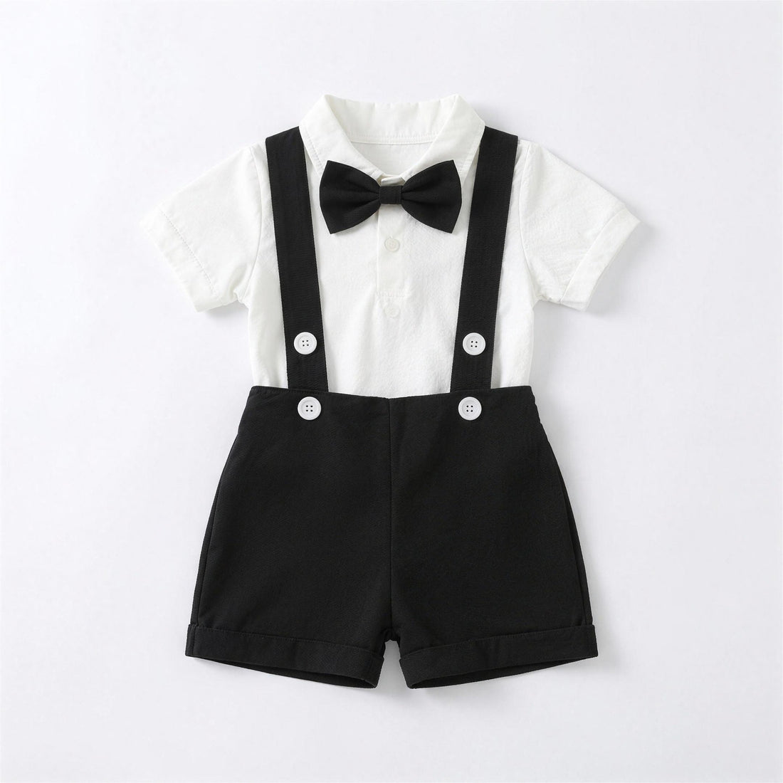 Bow Tie Suspender Set - Black, professional product photo on white background