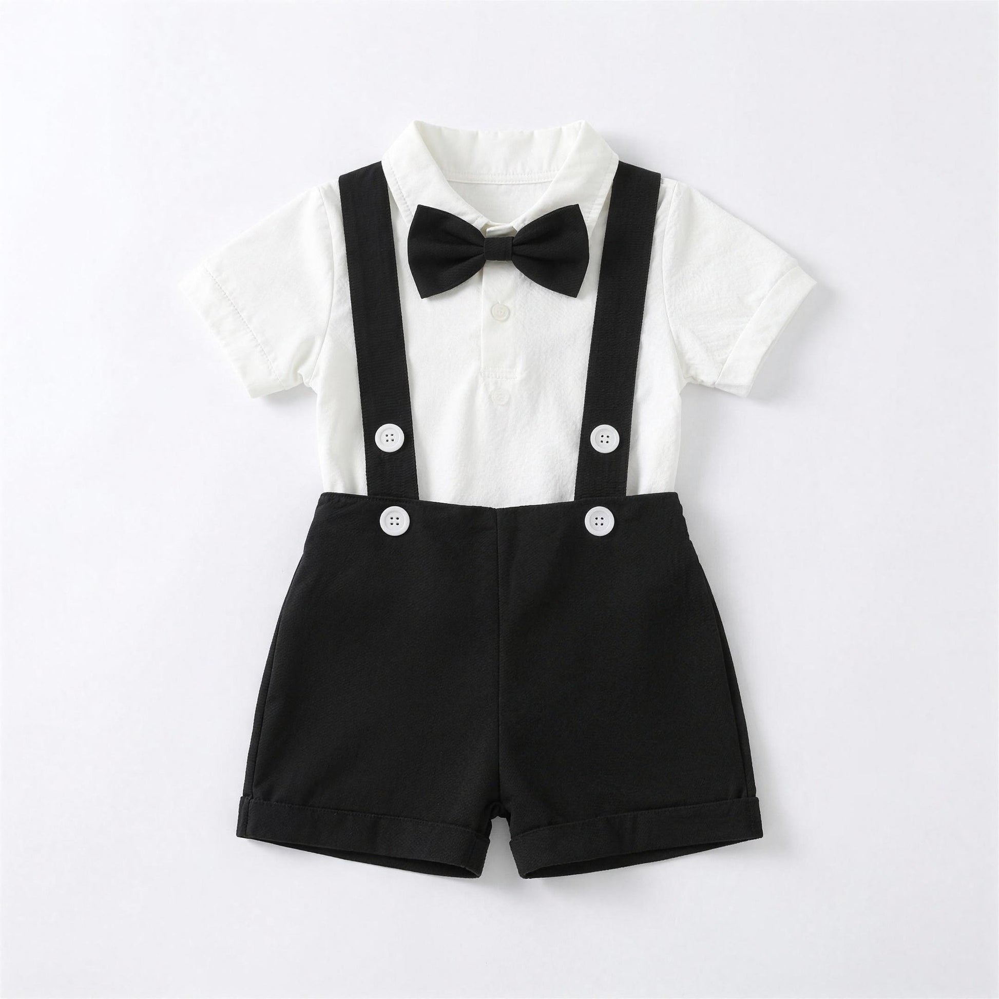 Bow Tie Suspender Set - Black, professional product photo on white background