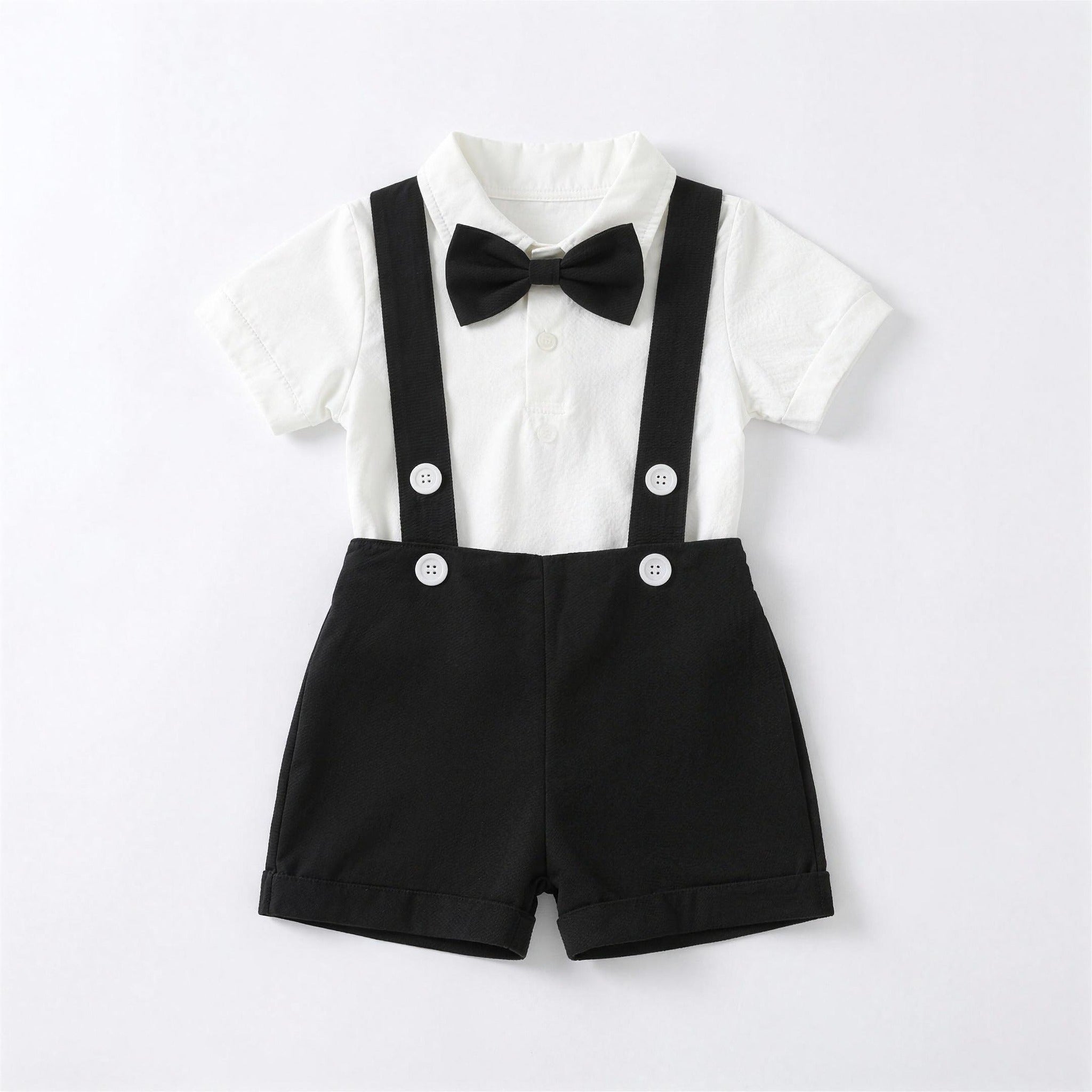 Bow Tie Suspender Set - Black, professional product photo on white background