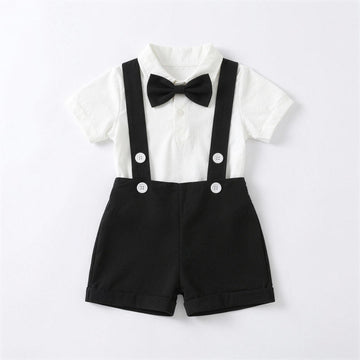 Bow Tie Suspender Set - Black, professional product photo on white background