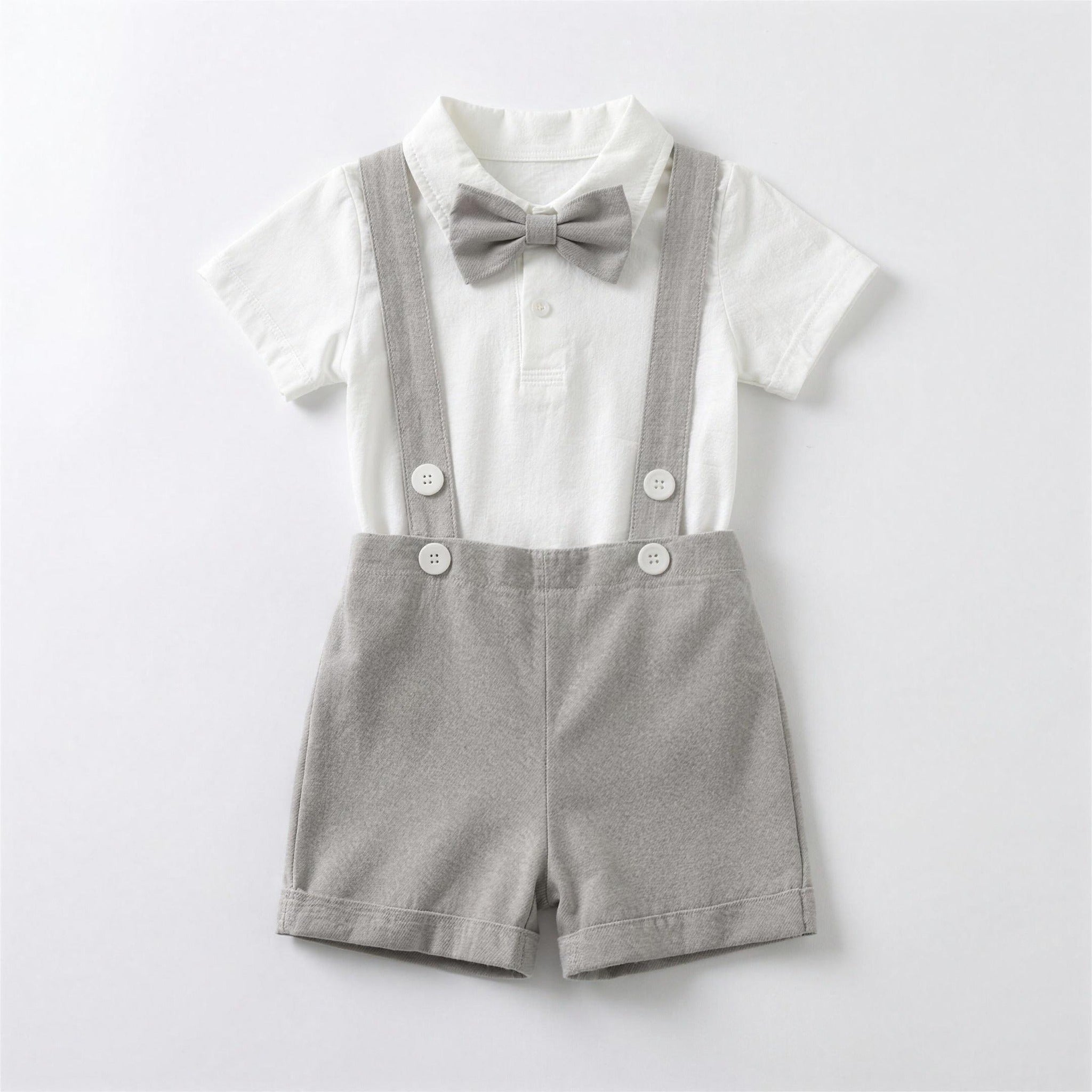 Bow Tie Suspender Set - Grey, professional product photo on white background