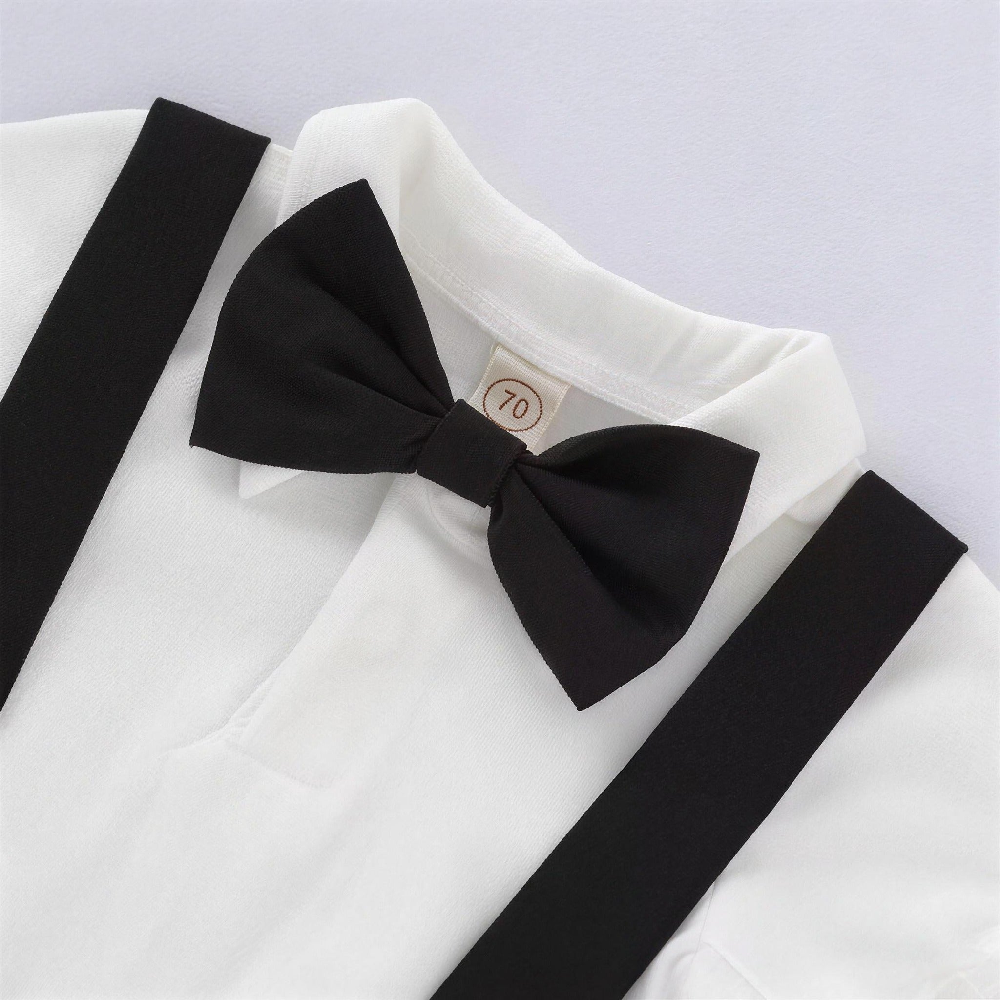 Bow Tie Suspender Set - bow tie and collar detail view (shown in Black)