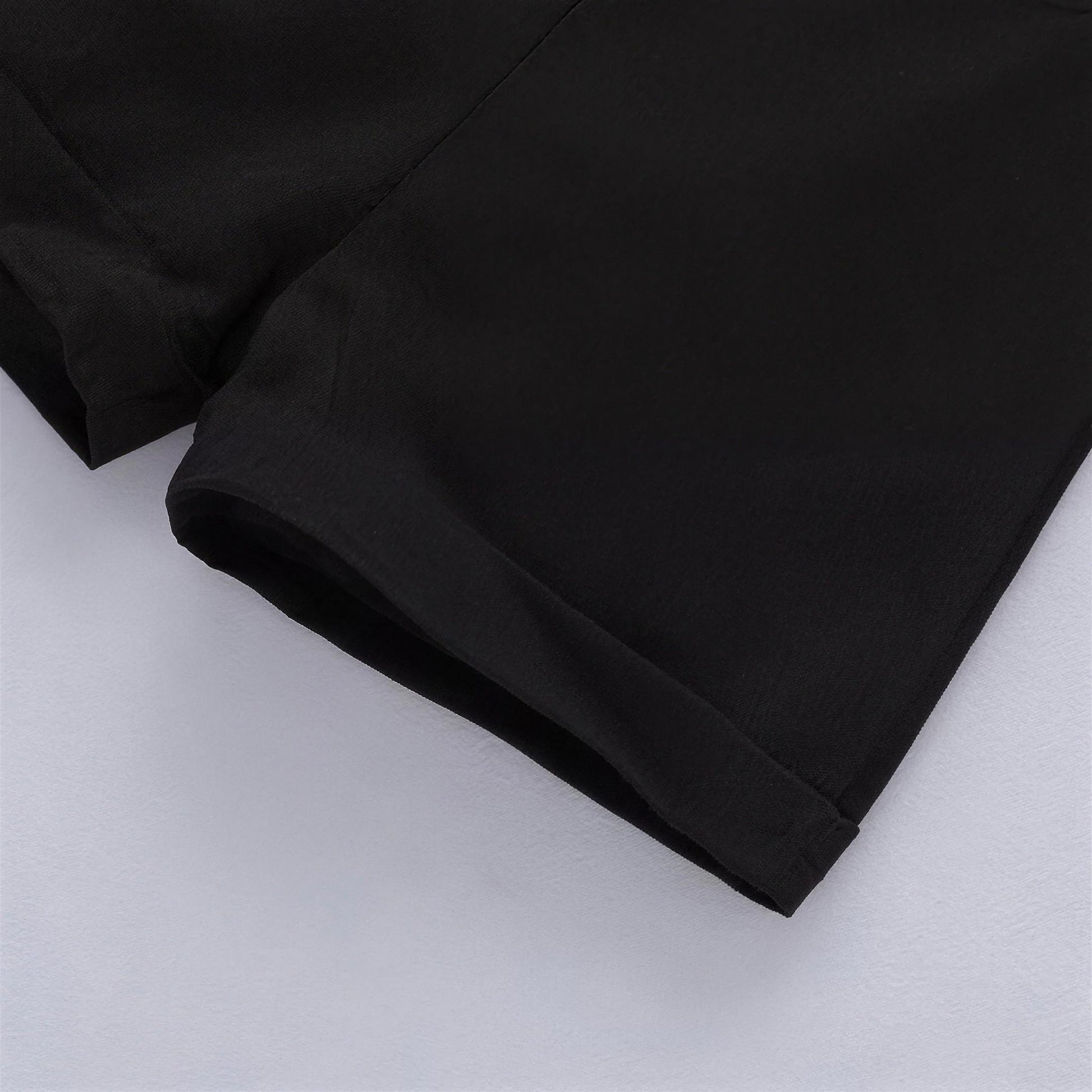 Bow Tie Suspender Set - shorts hem detail view (shown in Black)