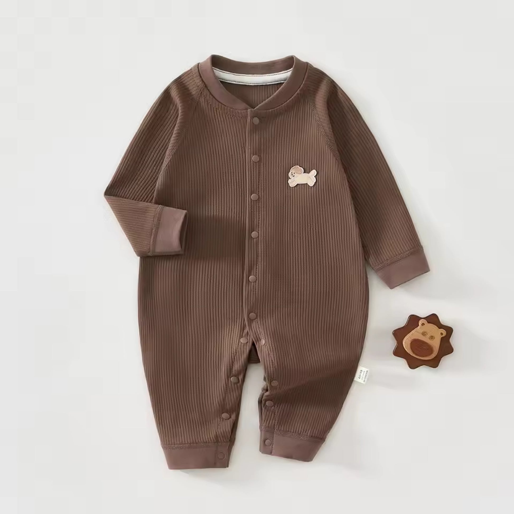 Ribbed Puppy Patch Onesie - Brown