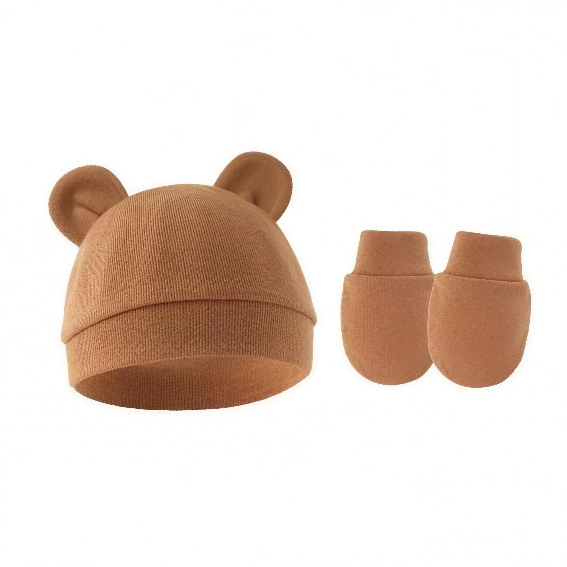 Bear Ear Beanie Set - Brown - professional product photo on white background