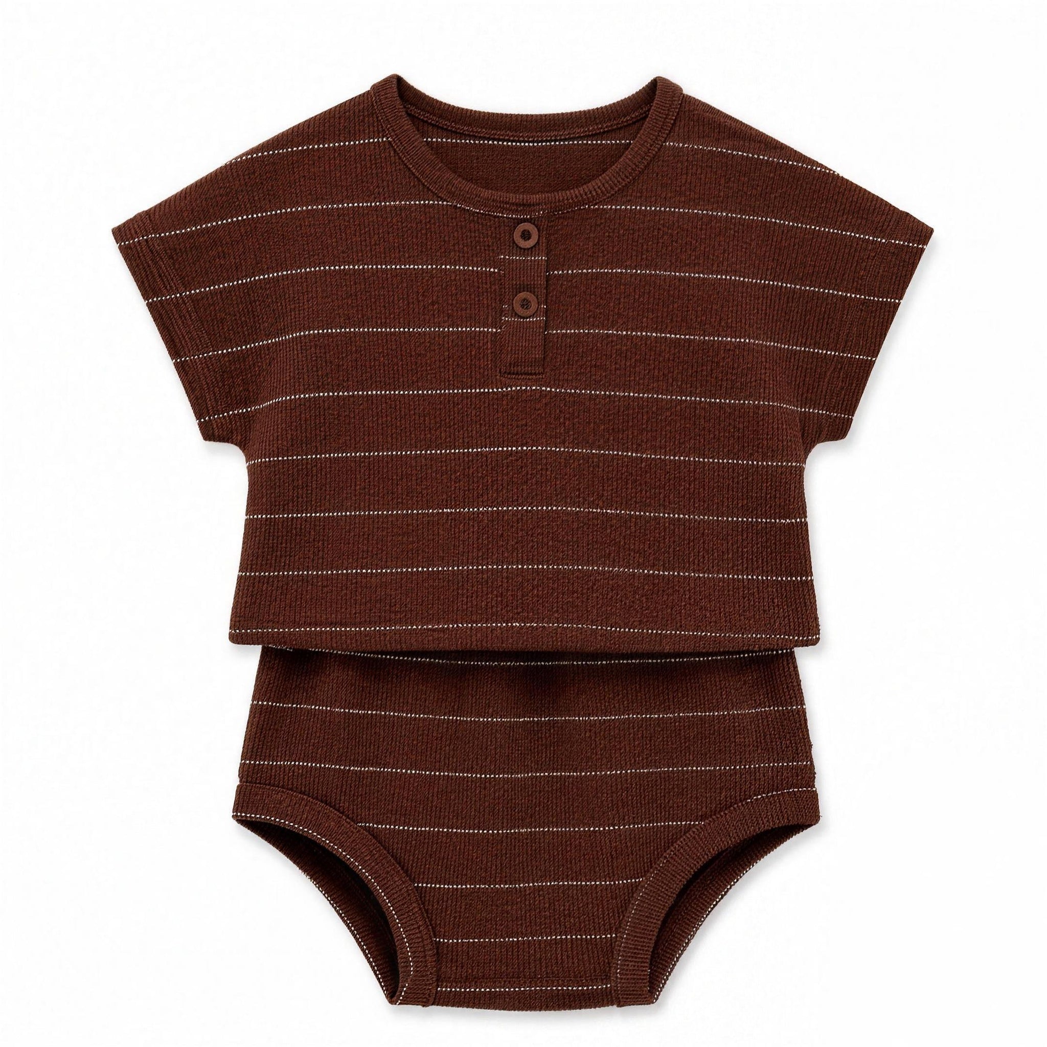 Striped Henley Set - Chocolate Brown