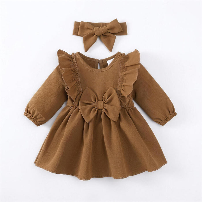 Brown Ruffle Bow Dress & Headband