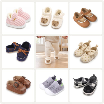 Baby shoes collection: slippers, Mary Janes, loafers and sneakers