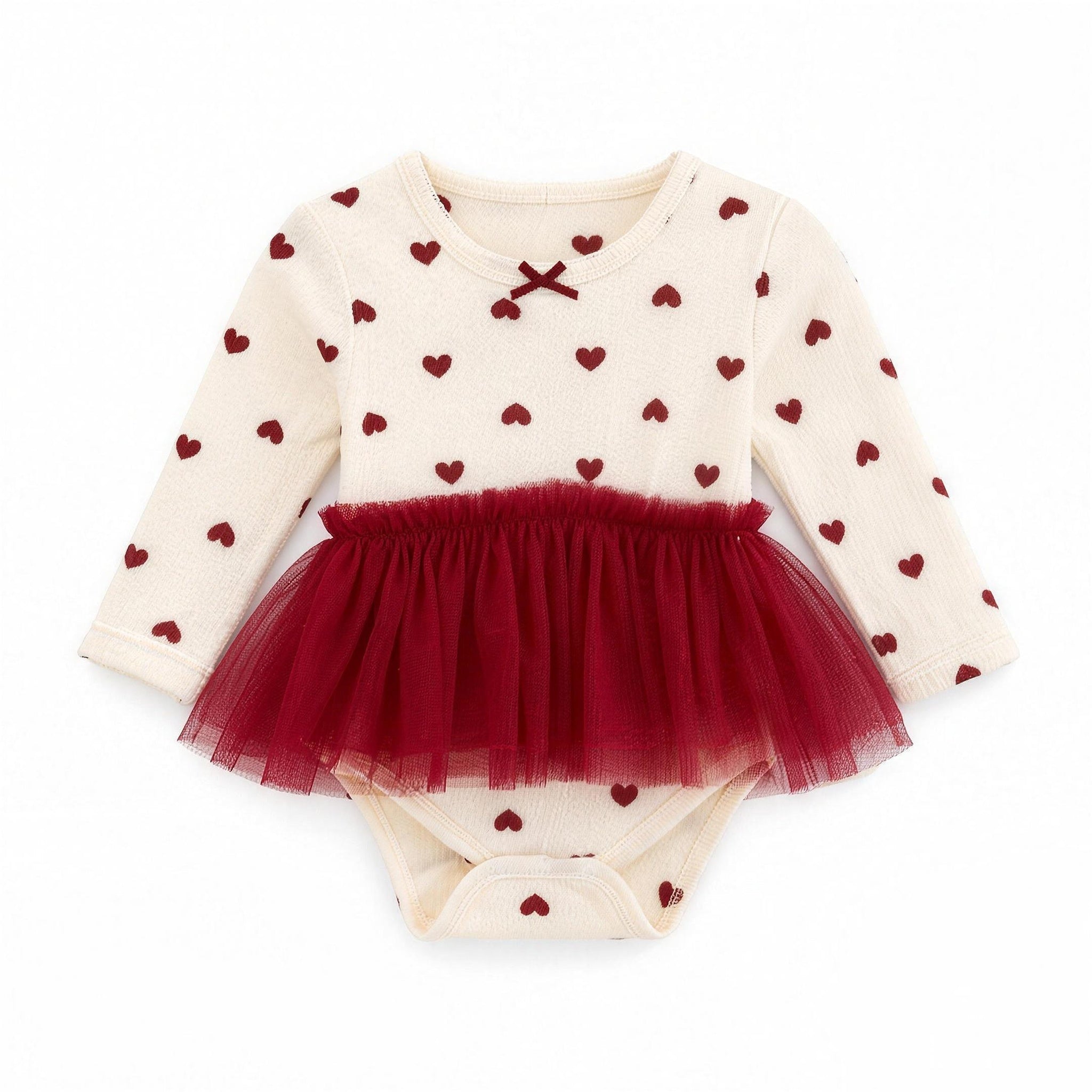 Heart Tutu Romper Dress - Burgundy